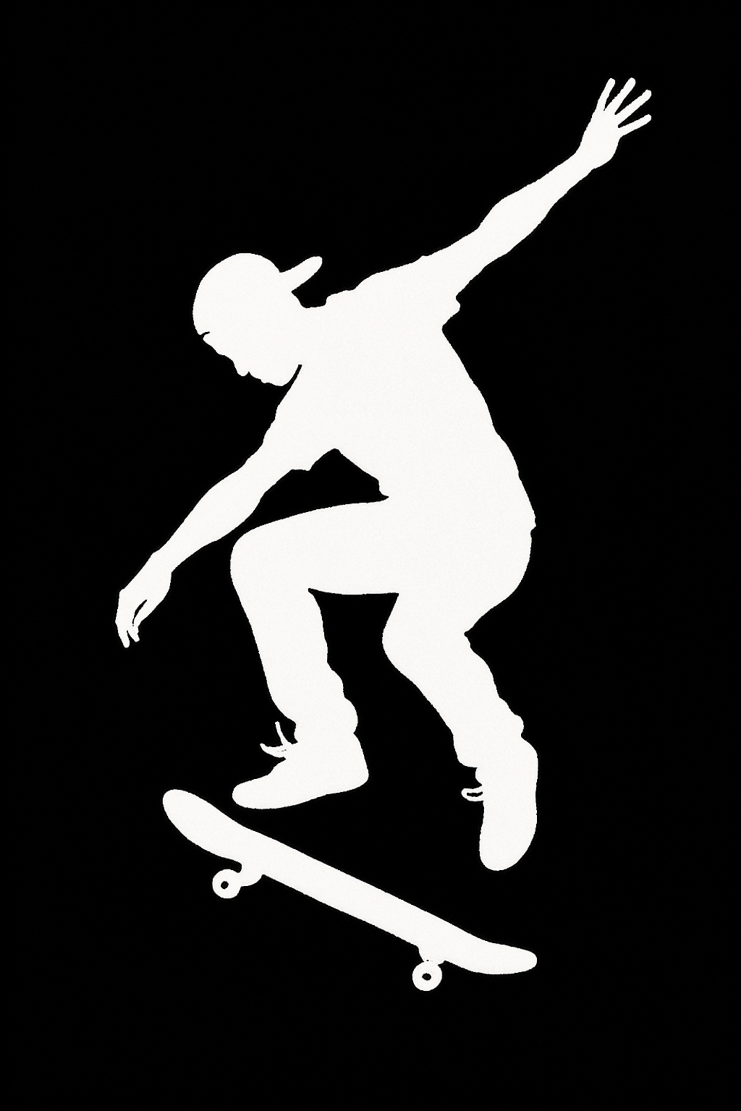 Puting Silweta ng isang Skateboarder na Gumagawa ng Tricks Wallpaper