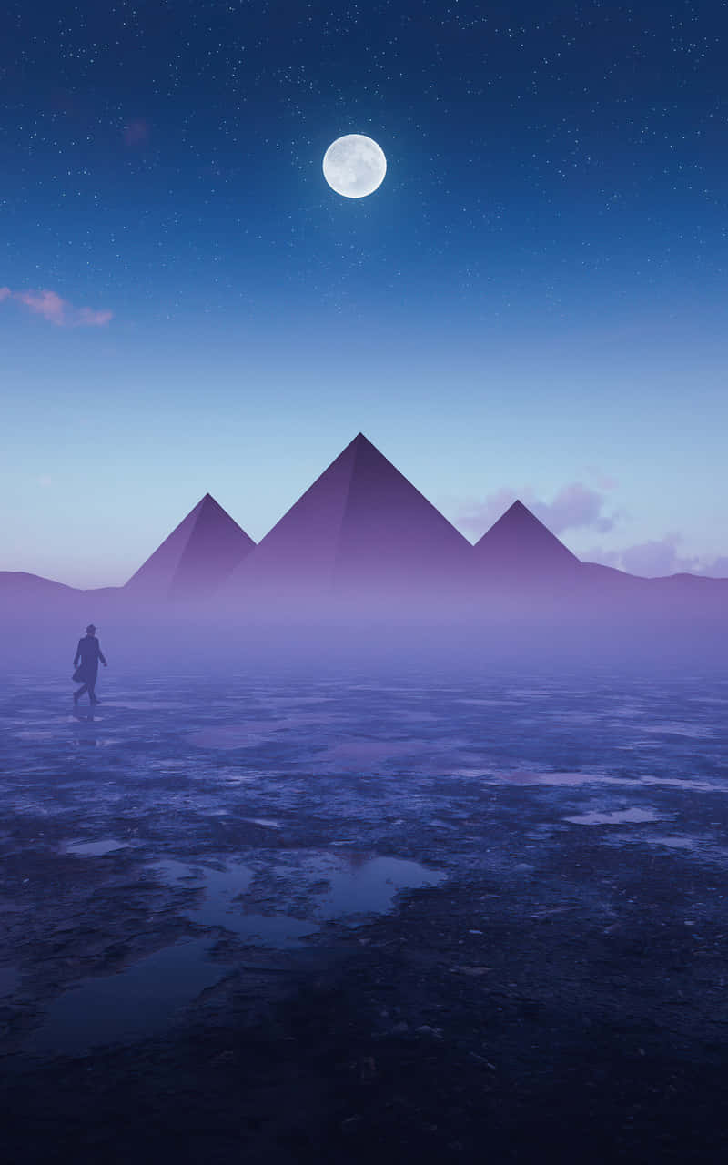 Pyramid Ng Buwan Lila Na Gabi Wallpaper