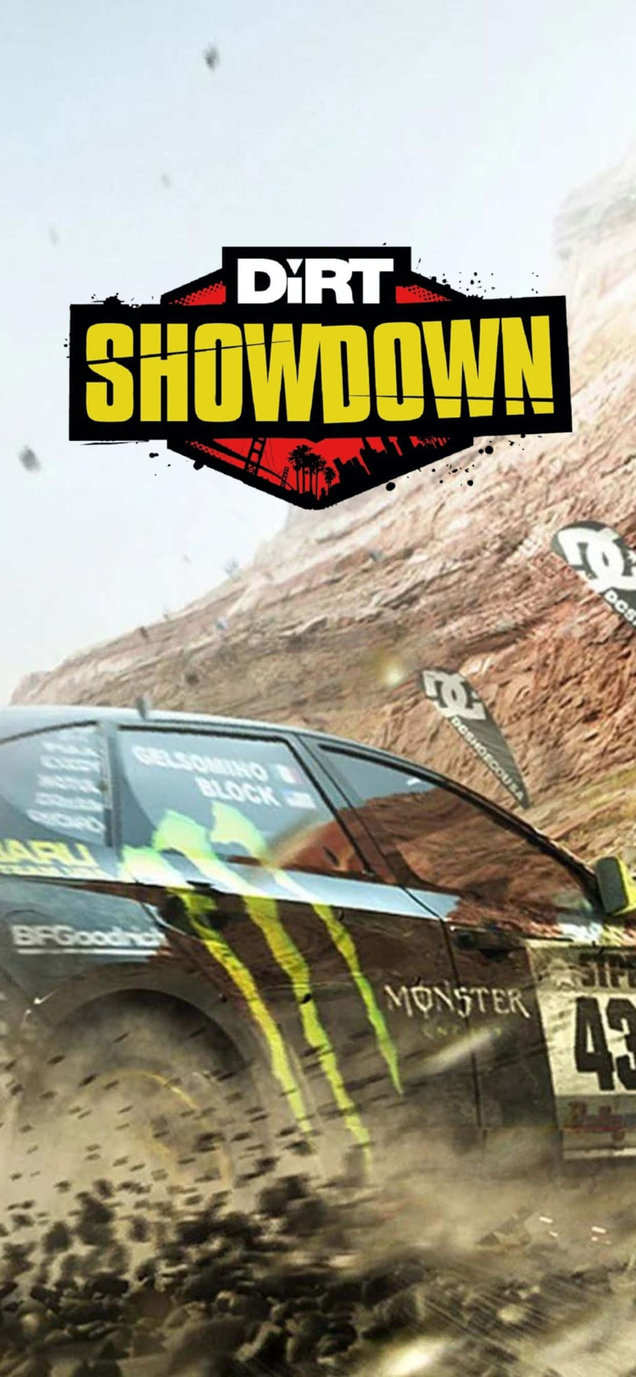 Karera hanggang sa linya ng tapos gamit ang iPhone Xs Max's Dirt Showdown Wallpaper