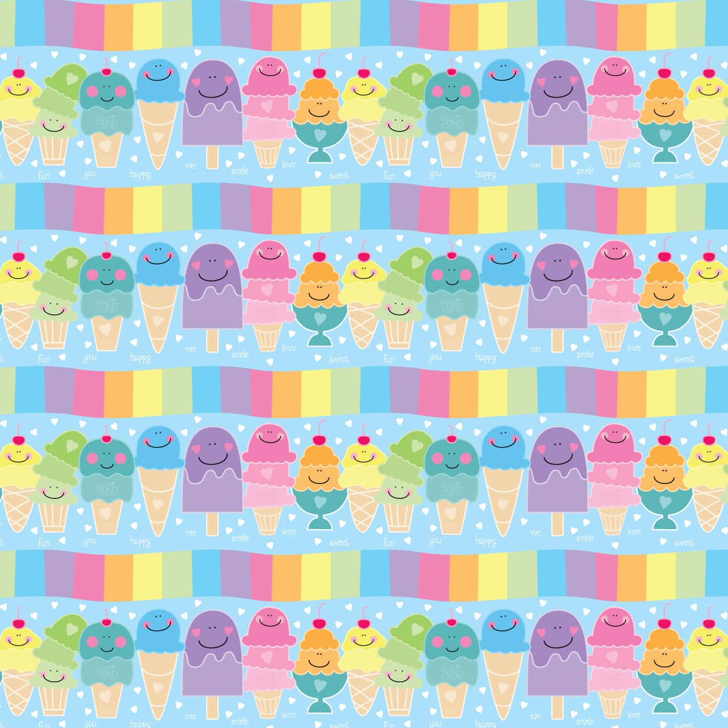 Rainbow Cute Ice Cream na May Smiley Faces Wallpaper