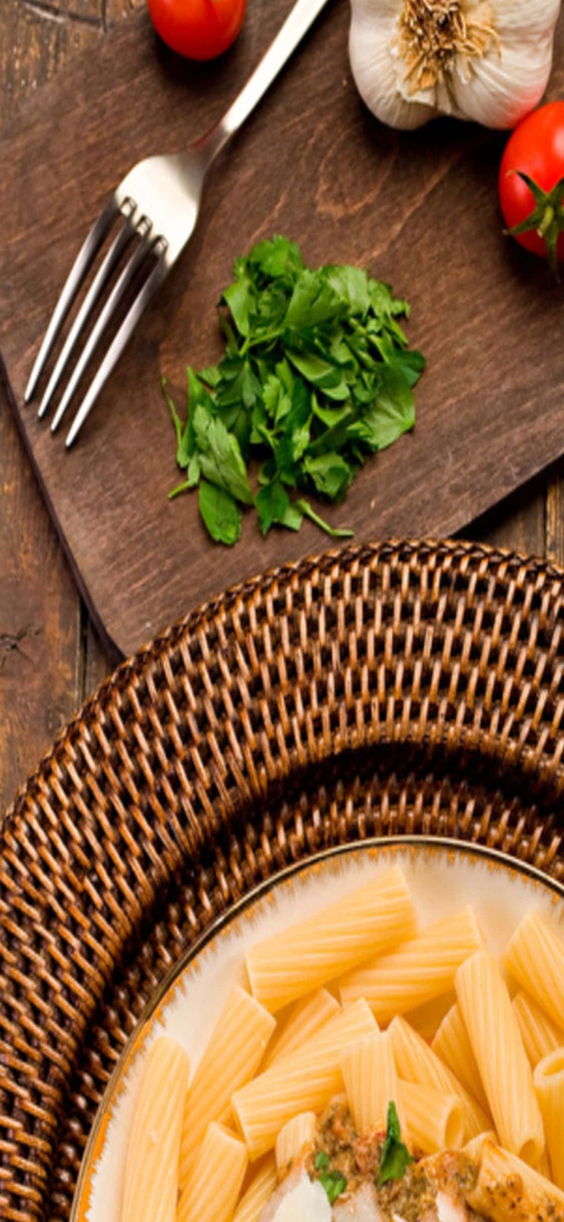 Rigatoni Sa Woven Basket Plate iPhone X Pasta Background Wallpaper