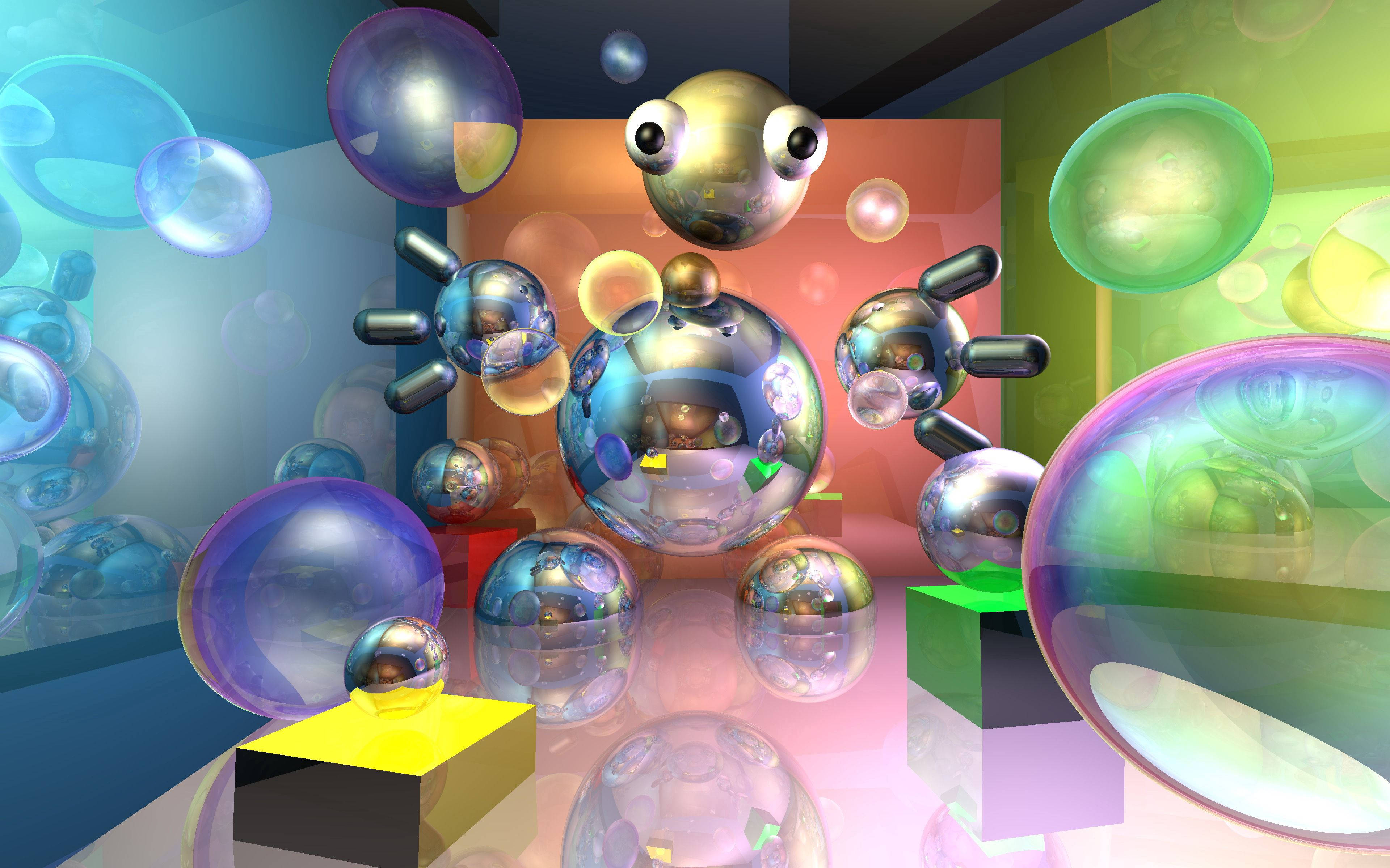 Robot na Nag-e-explore ng 3D Bubbles Wallpaper