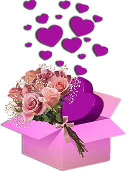 Romantik na Kahon ng Regalo na may Puso at Rosas Wallpaper