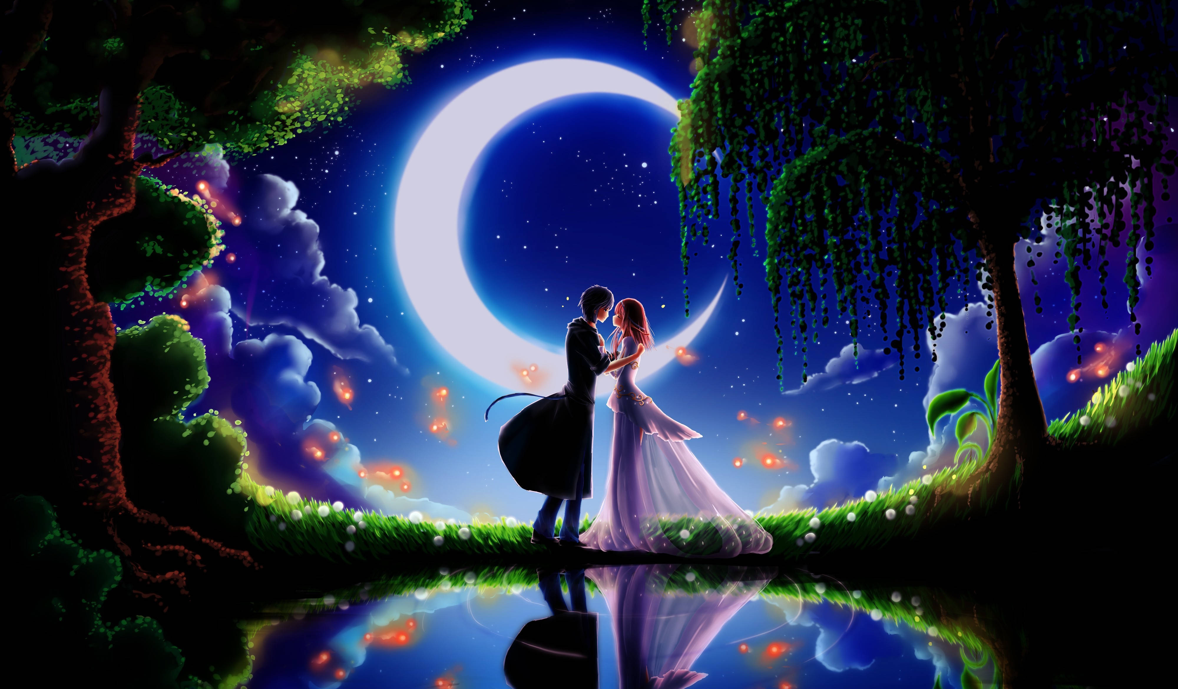 Romantikong Anime Couple sa 4K Wallpaper