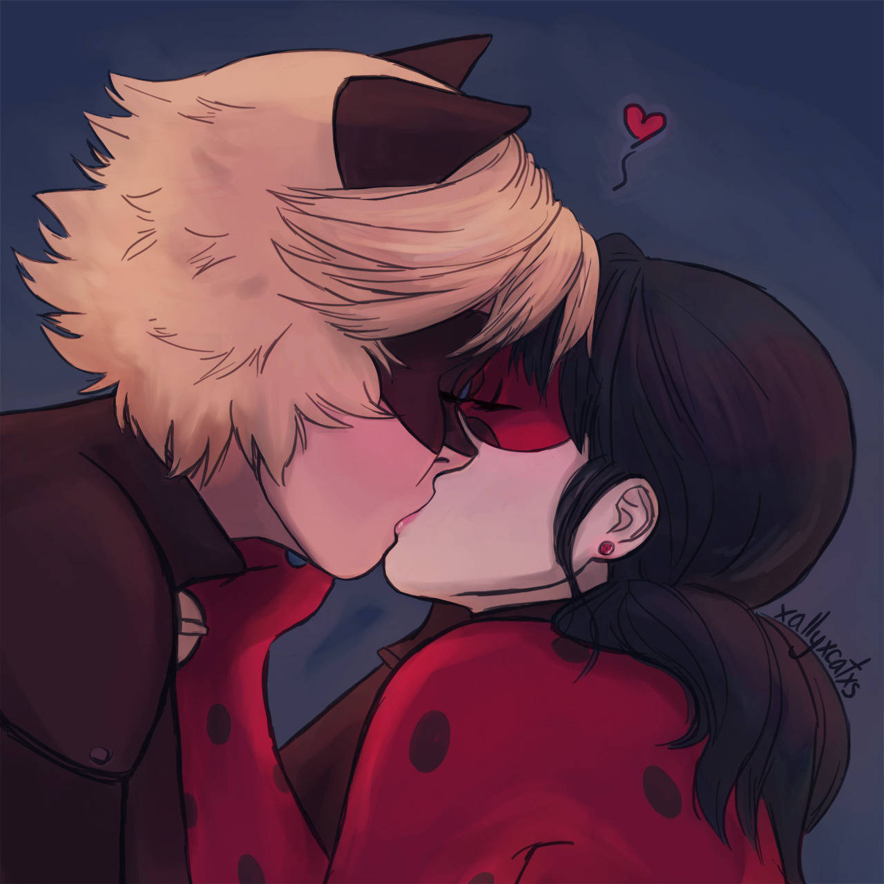 Romantikong Halik ni Ladybug at Cat Noir Wallpaper