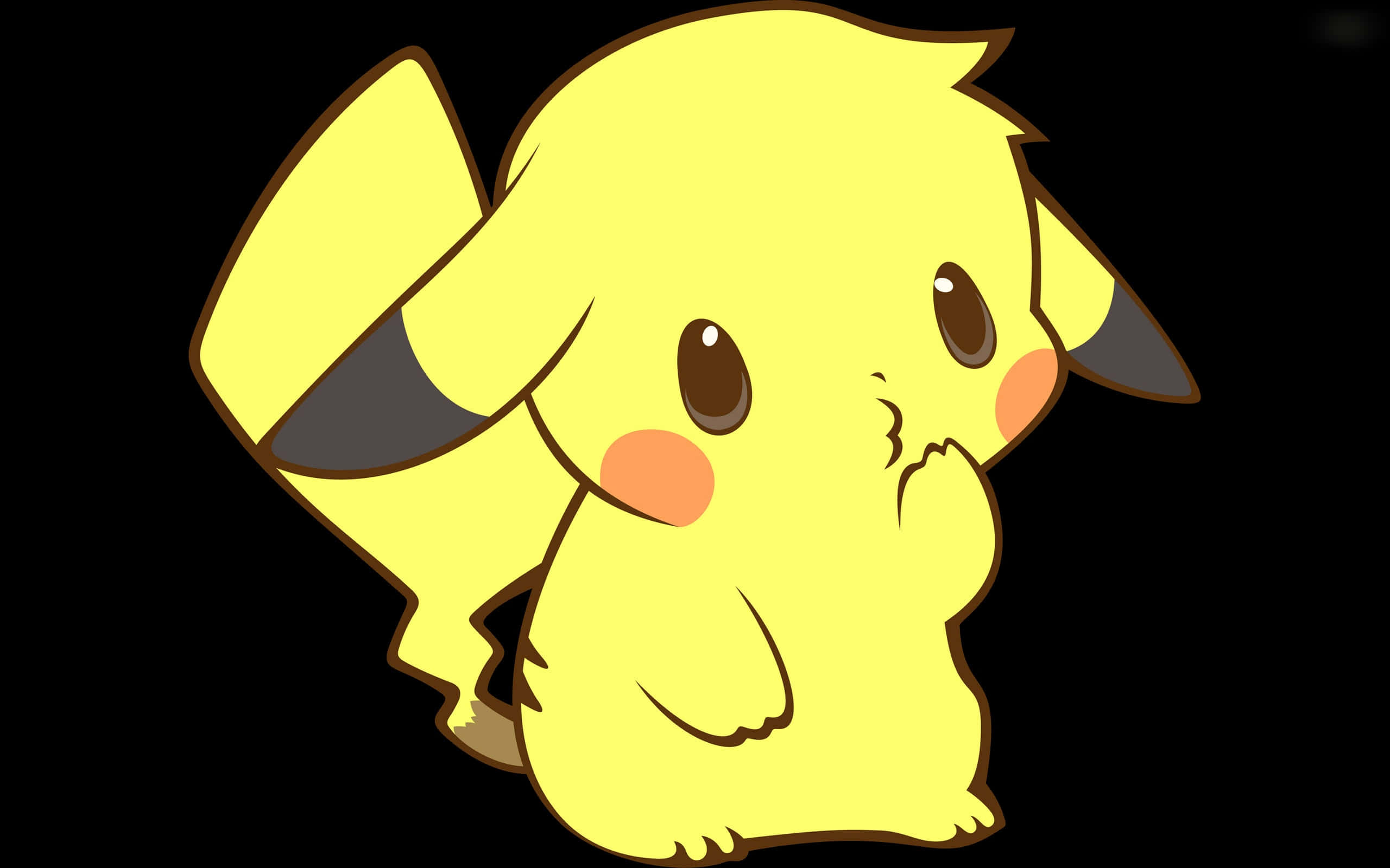 Sa kanyang trademark na may guhit na buntot, mukhang handa na si Pikachu para sa isang pakikipagsapalaran! Wallpaper