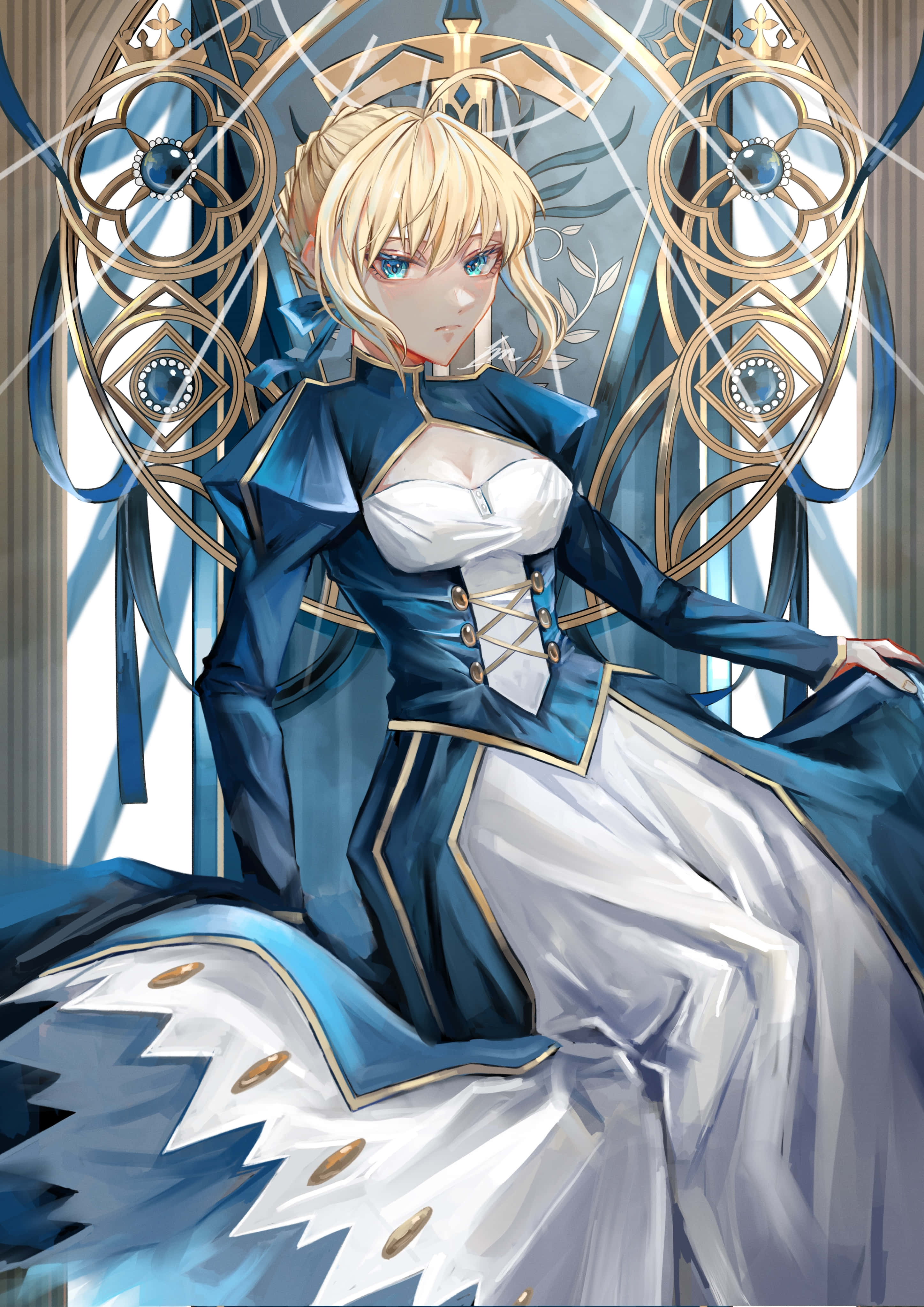 Saber Fate Stay Night Nakaupo sa Bakal na Trono Wallpaper