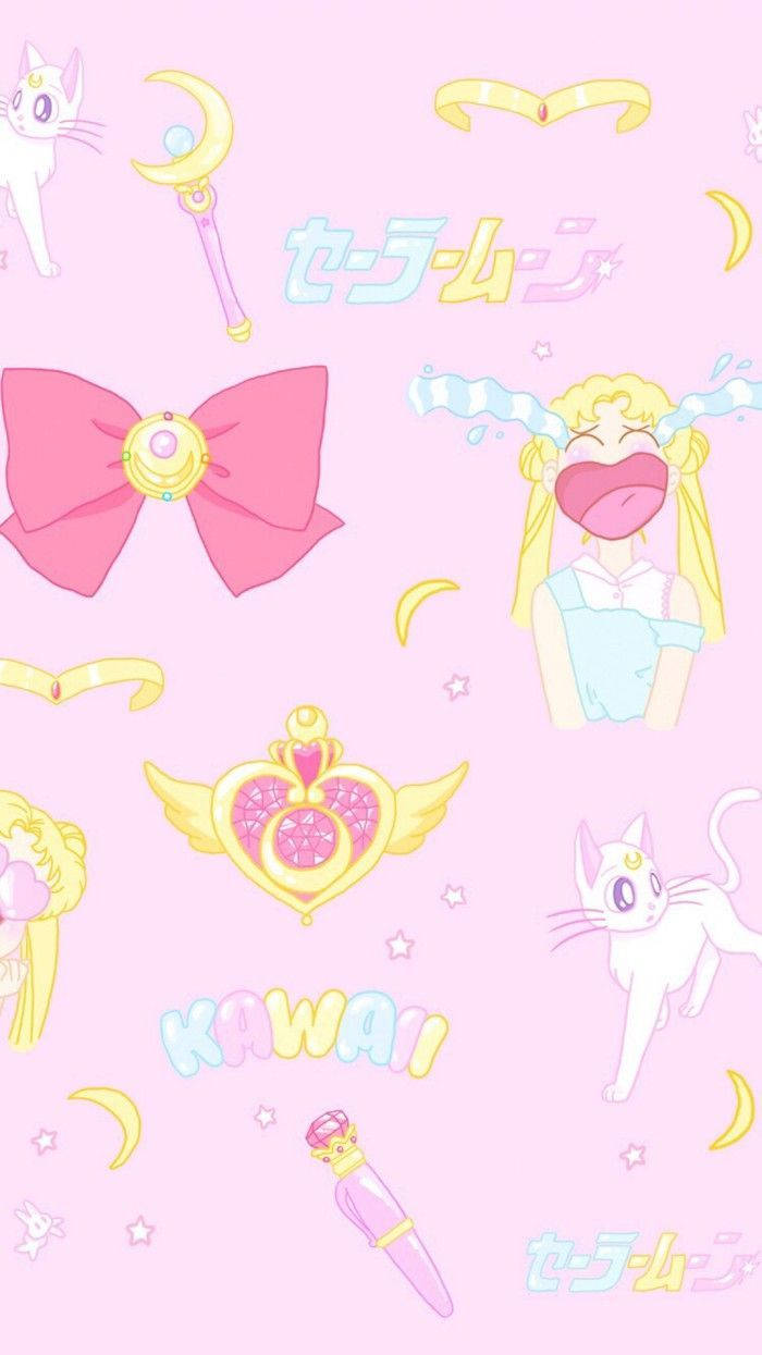Sailor Moon Elements Sa Kawaii Pink Background Wallpaper