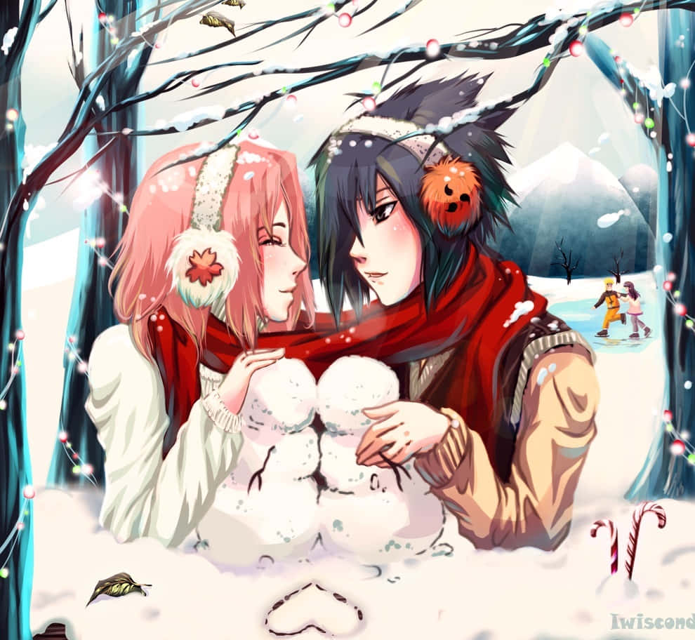 Sakura at Sasuke Christmas Couple Picture Wallpaper