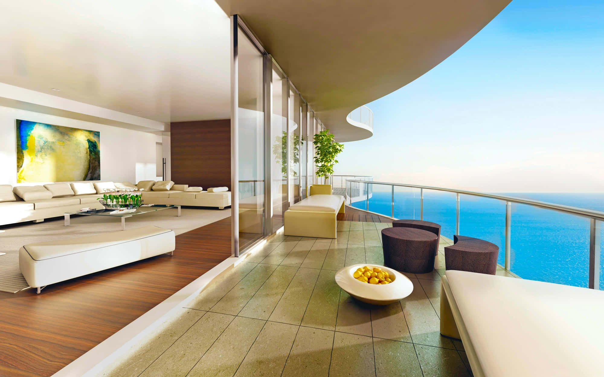 Sala na may Background ng Balcony Wallpaper