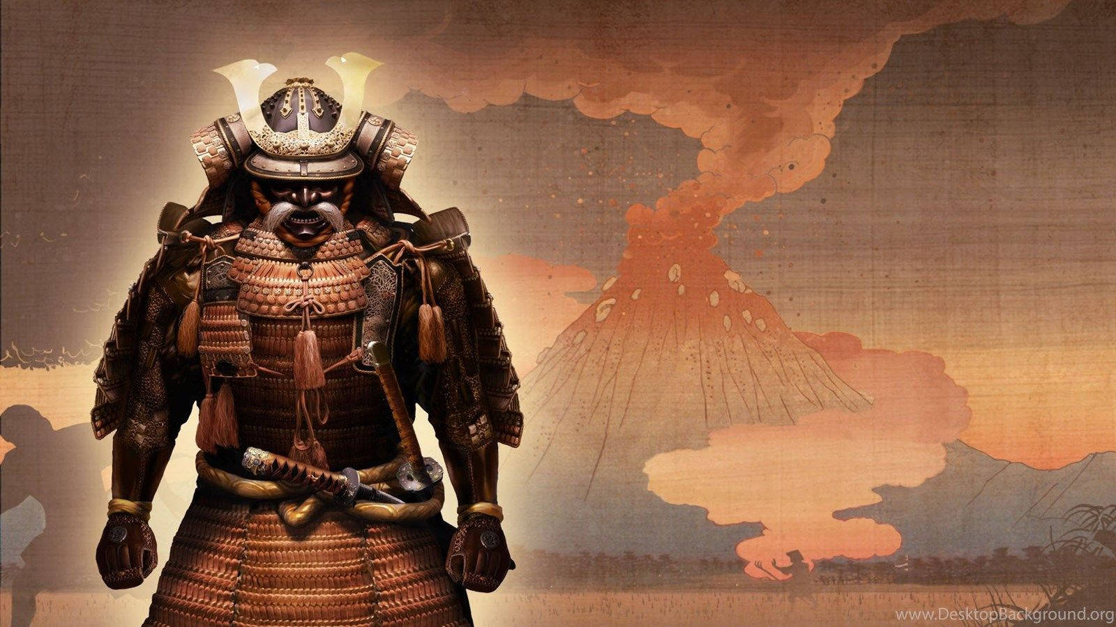 Samurai at Bulkan ng Hapon Wallpaper
