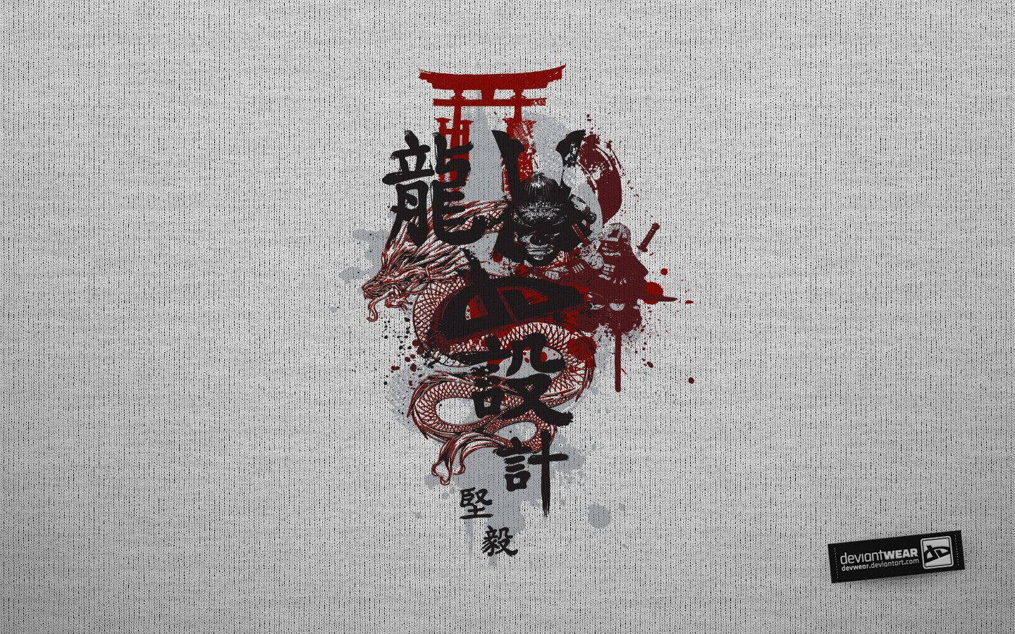 Samurai at Dragon at Torii ng Hapon Wallpaper