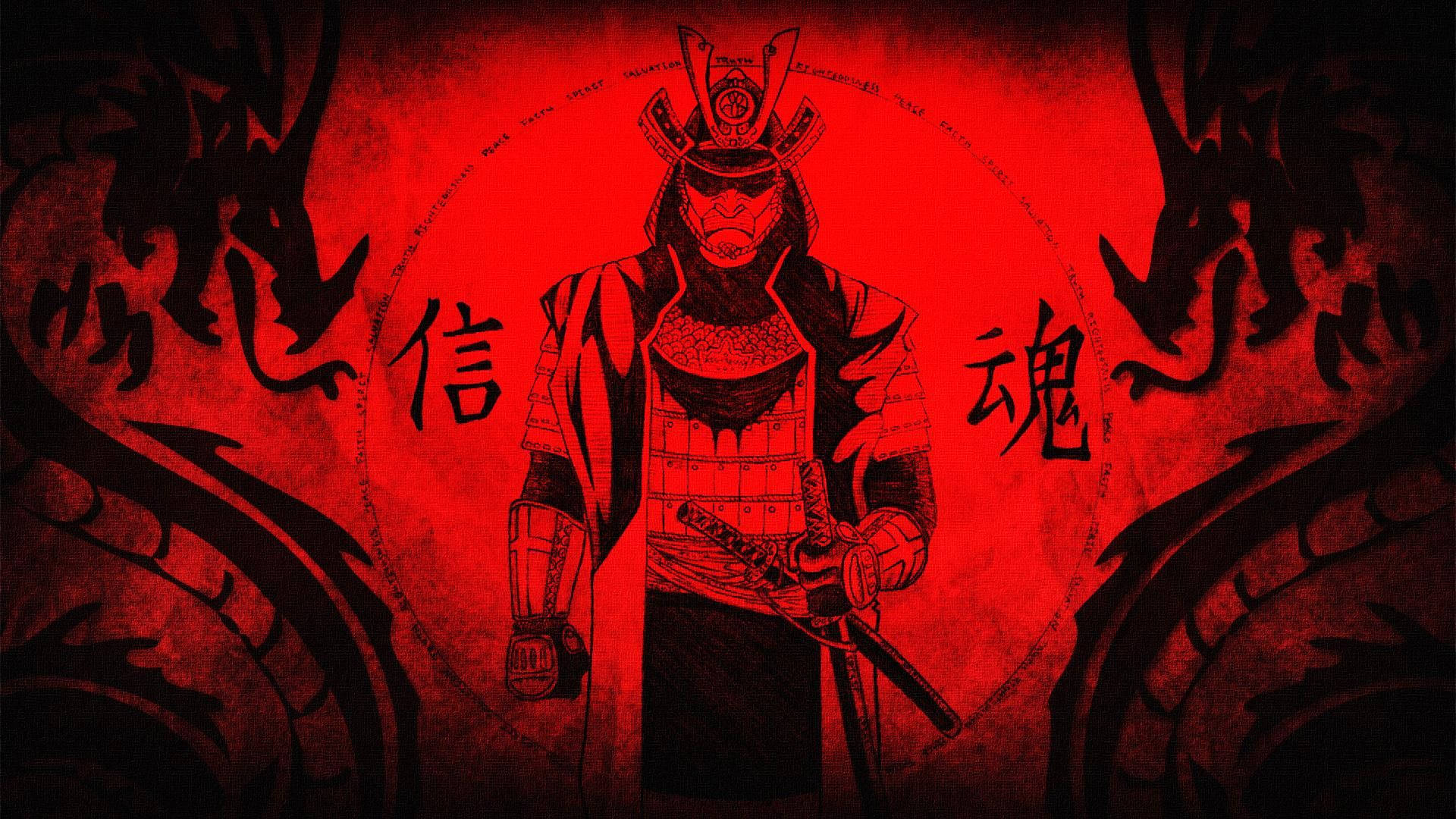 Samurai Hapon na Pulang Kambal na Dragon Wallpaper
