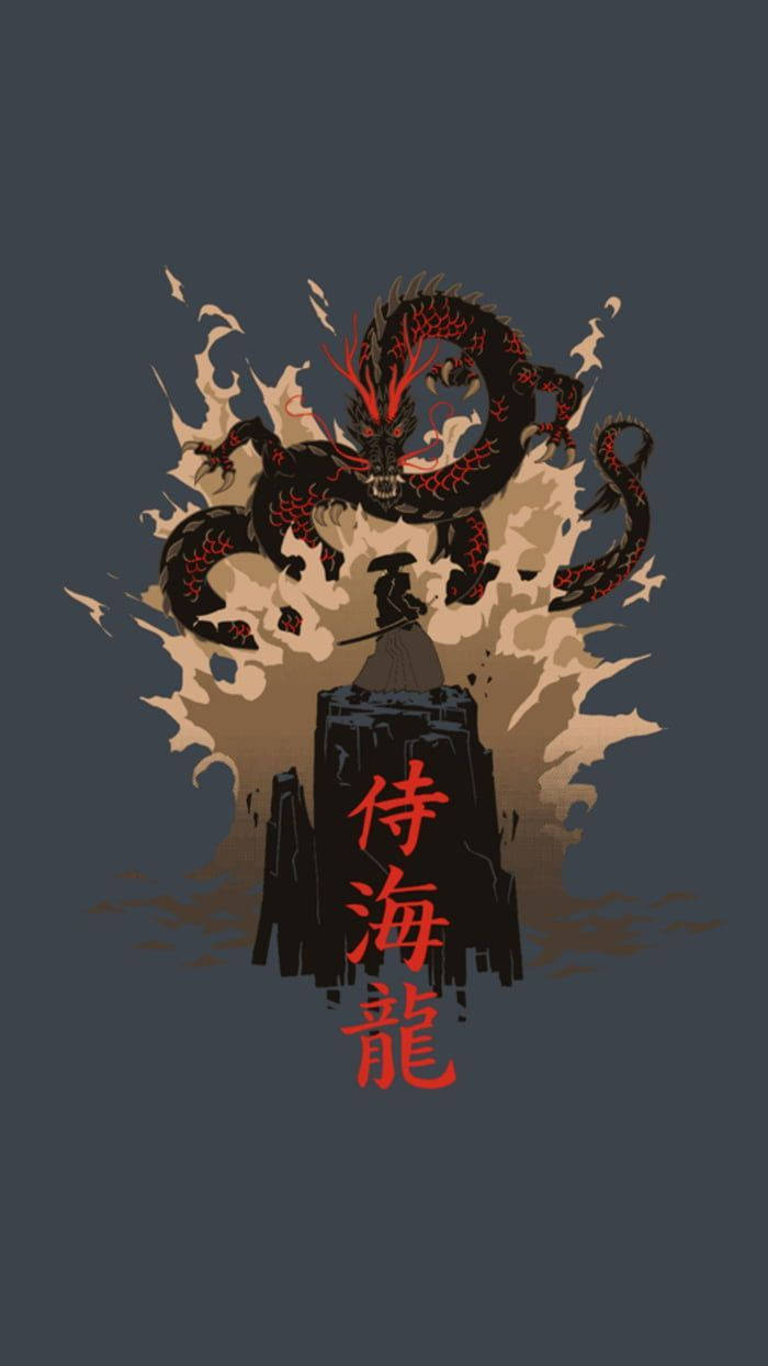 Samurai Hapones sa Bato at Dragon Wallpaper