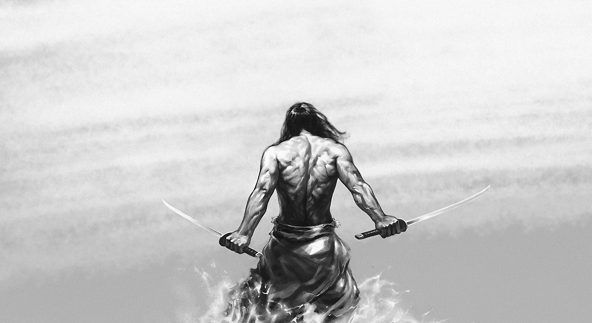 Samurai Hapones sa Tubig Wallpaper