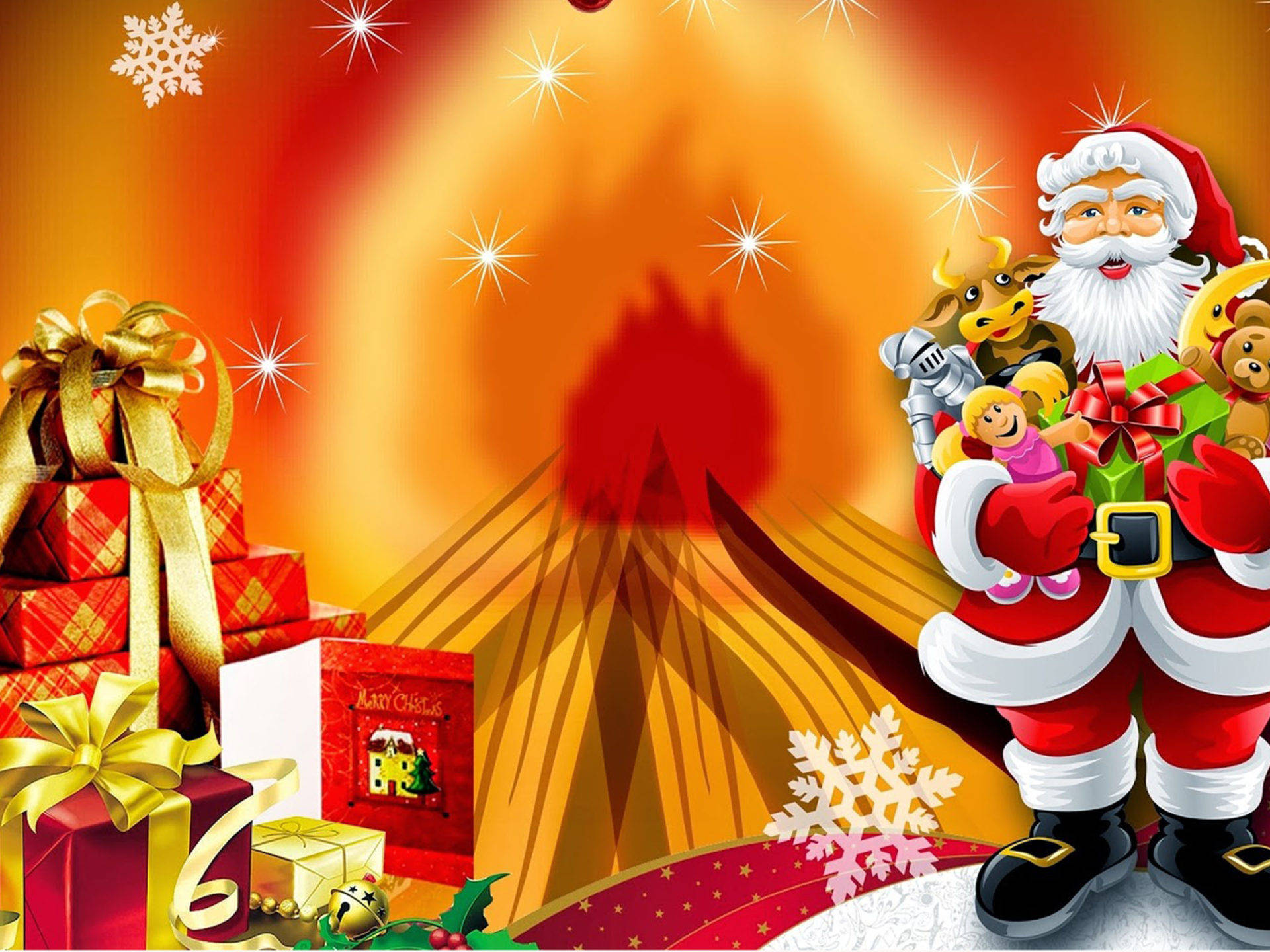 Santa Claus at Mga Regalo ng Pasko Wallpaper