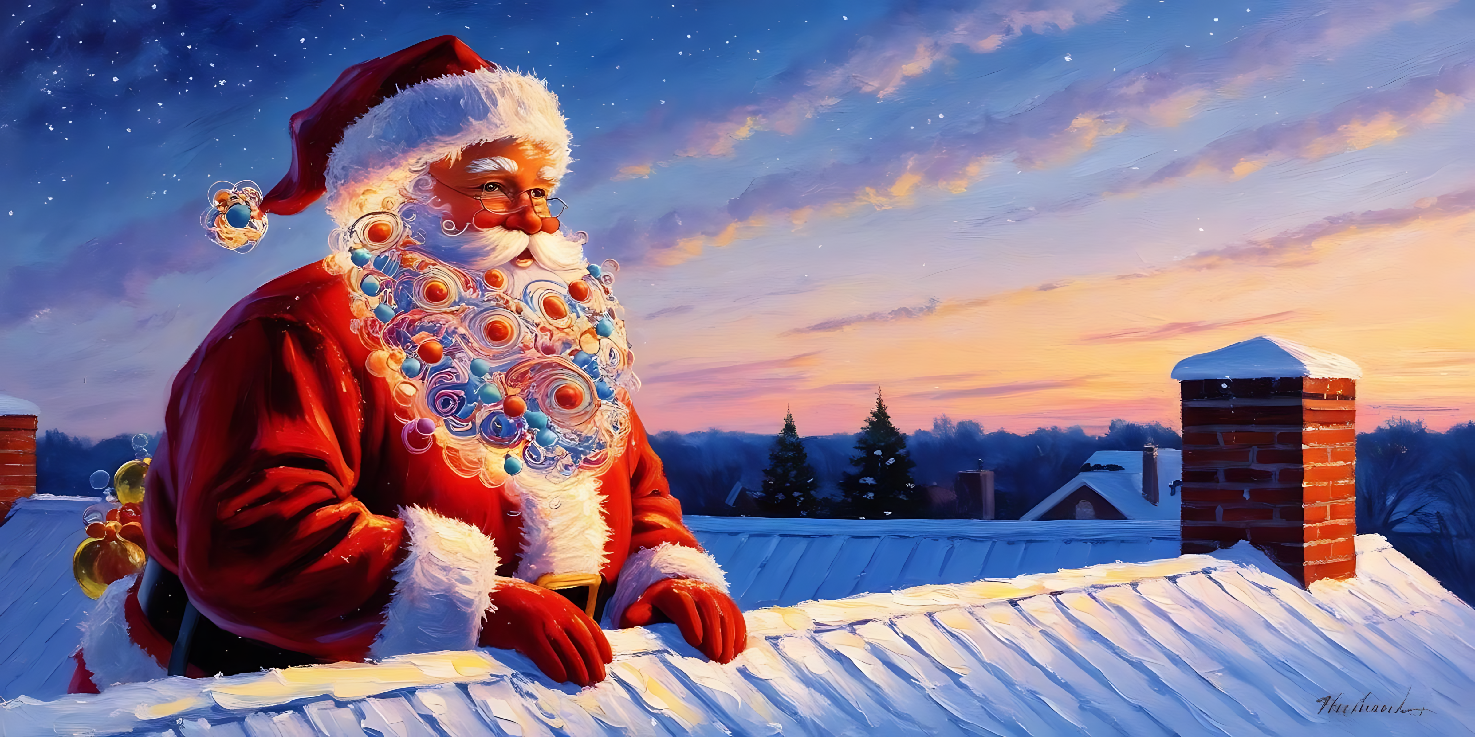 Santa Claus na nakaupo sa bubong Wallpaper
