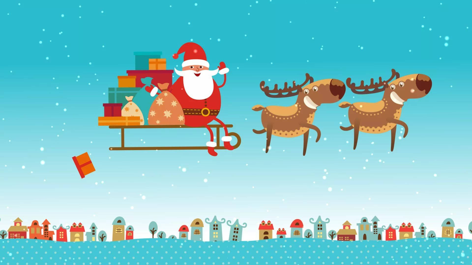 Santa Claus Reindeer At Sleigh Nakakatawang Pasko Wallpaper