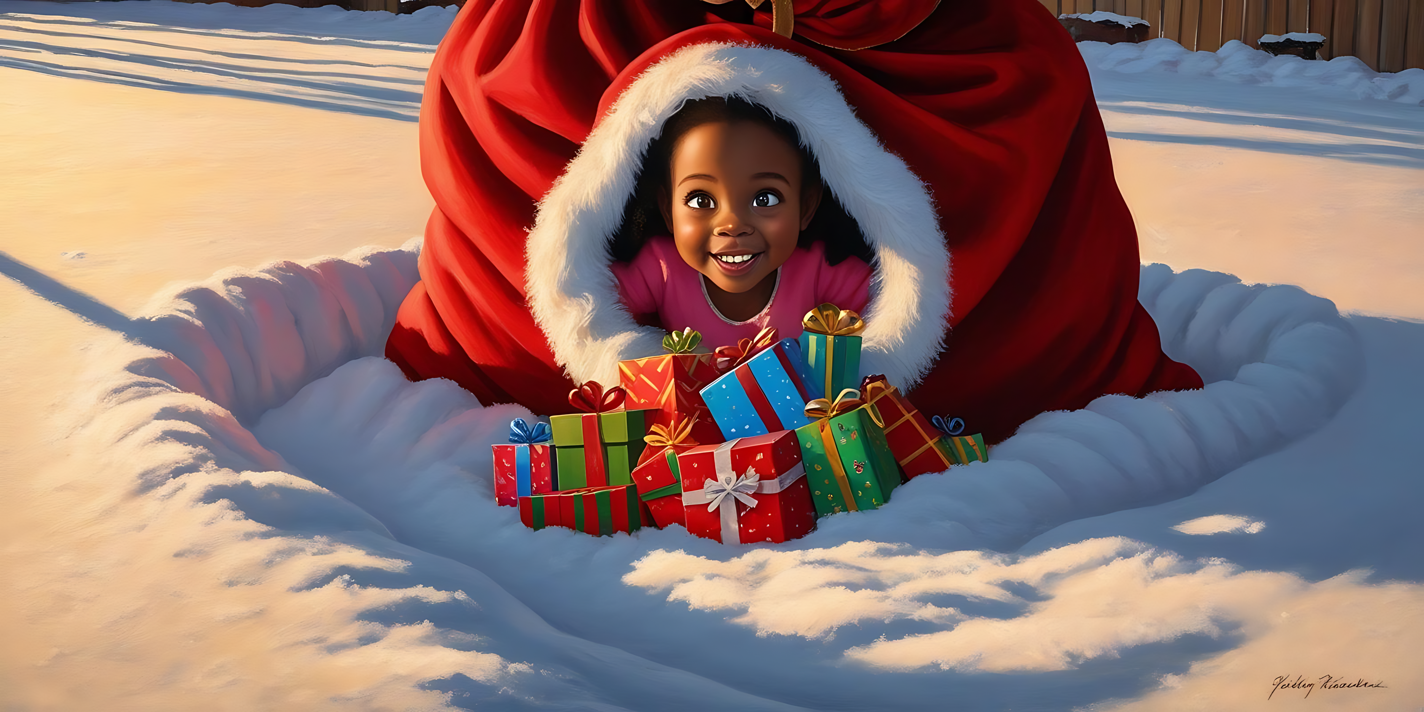 Santa kasama ang bata sa niyebe Wallpaper