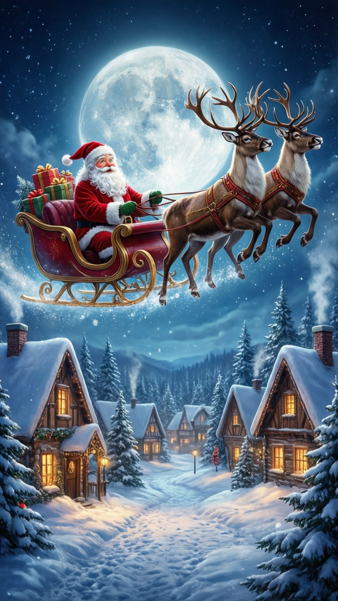 Santa Lumilipad sa Ibabaw ng Nayon Wallpaper