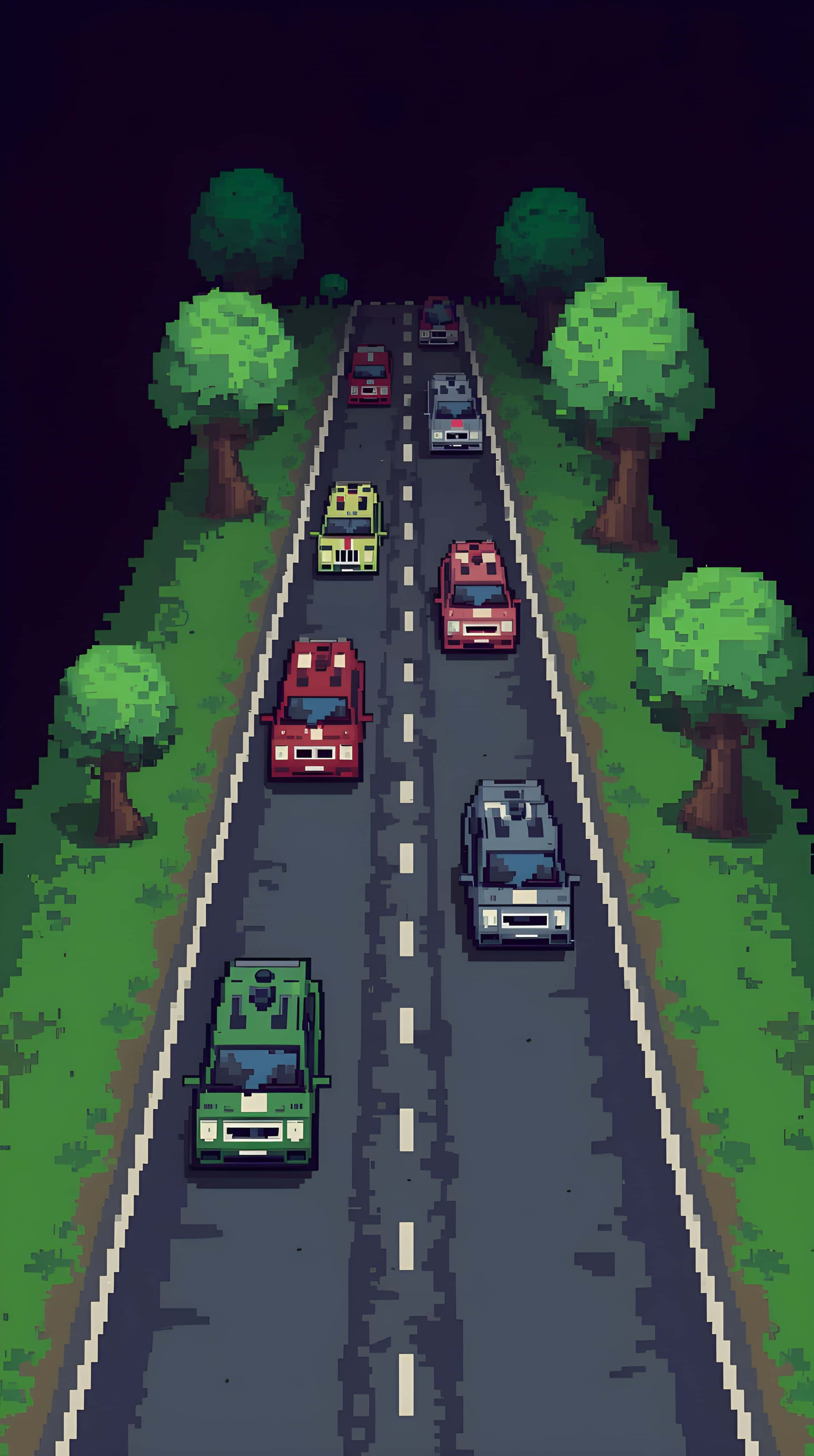 sasakyan sa gabi na pixel art Wallpaper