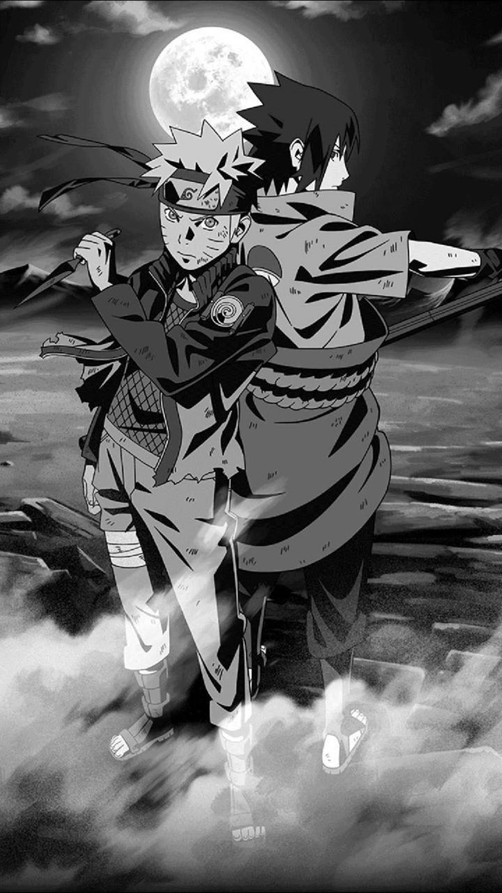 Sasuke at Naruto na Magkatalikod Itim Wallpaper