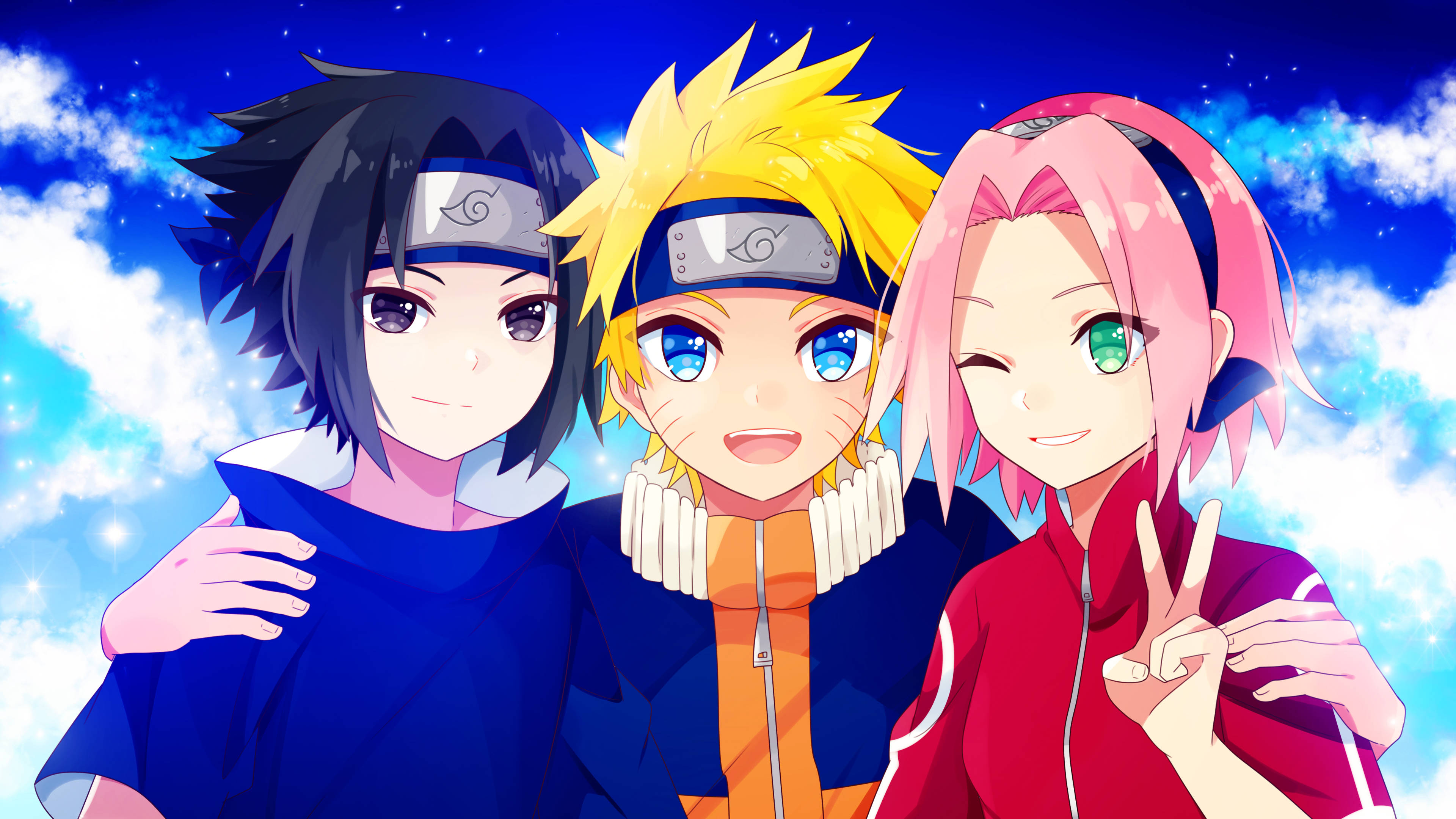 Sasuke, Naruto, at Sakura 4K Wallpaper