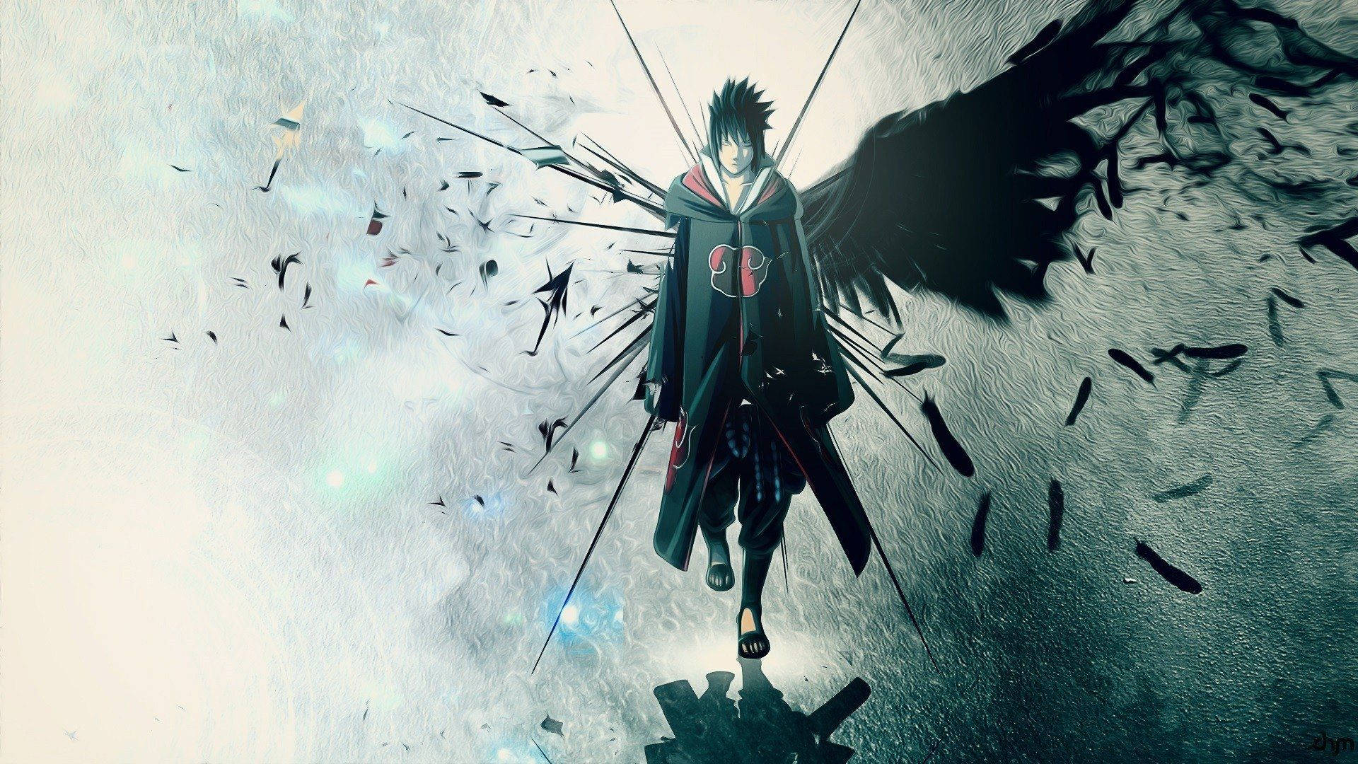 Sasuke Uchiha na nakasuot ng kanyang Akatsuki Cloak Wallpaper
