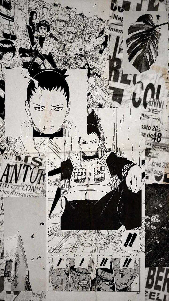 Shikamaru Naruto Anime Itim at Puti iPhone Wallpaper