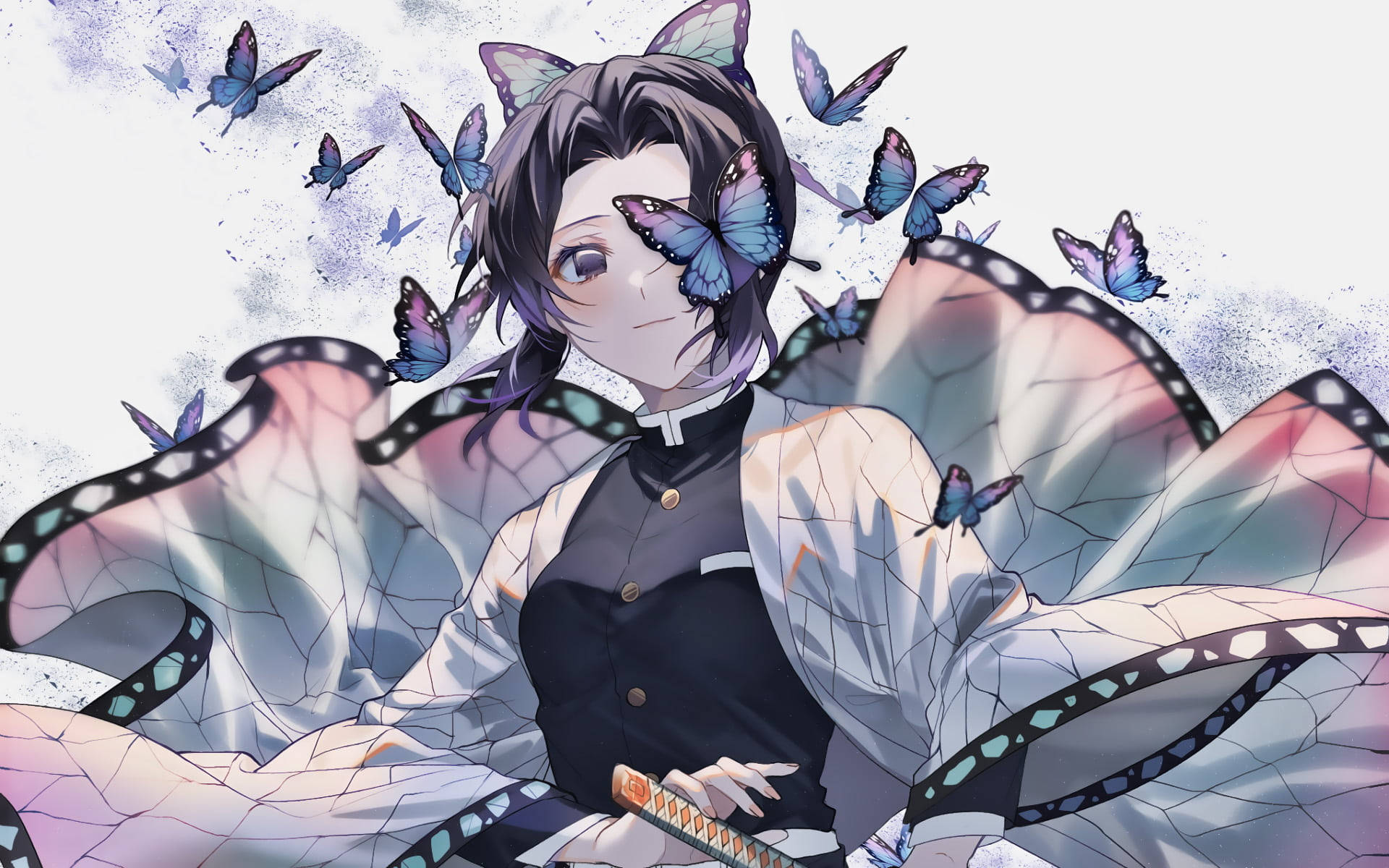 Shinobu PFP na Purple at Blue na Paru-paro mula sa Demon Slayer Wallpaper