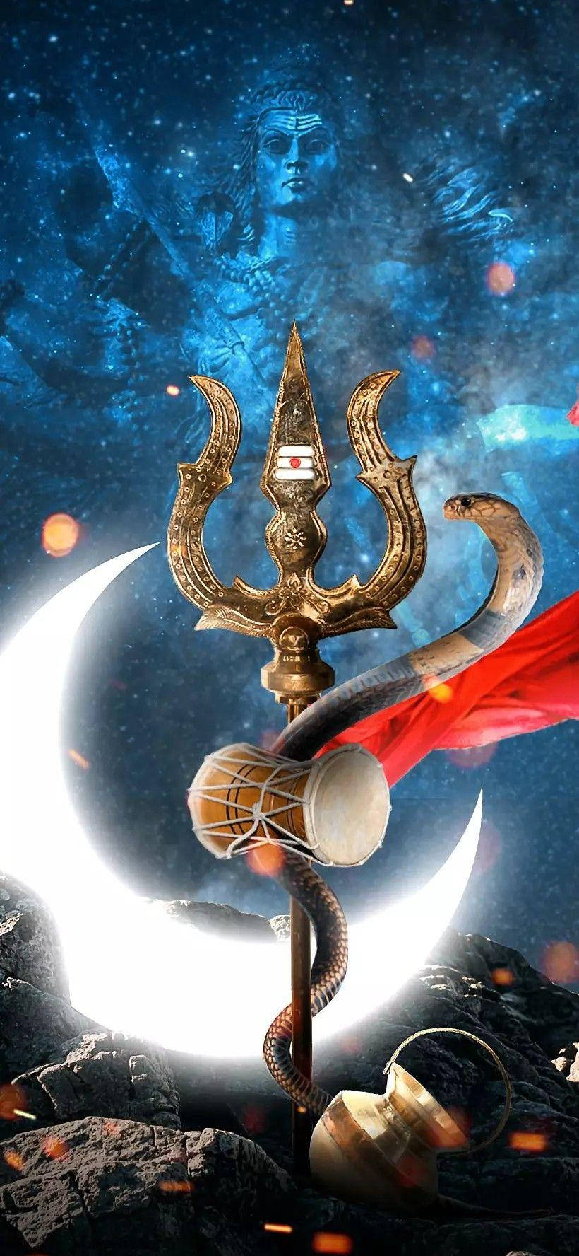 Shiva iPhone Trishula With Moon Wallpaper