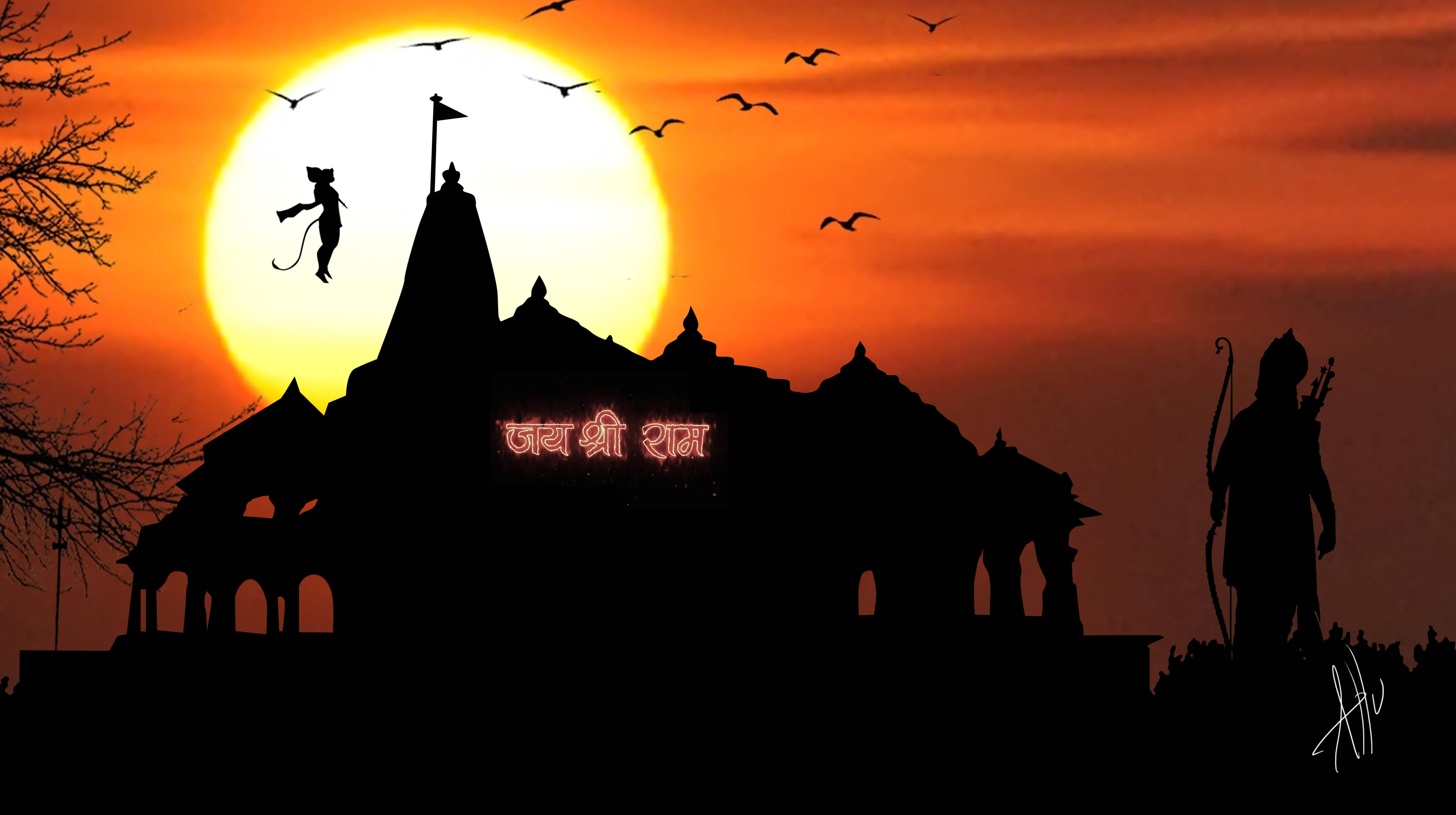 Shree Ram Temple sa Paglubog ng Araw Wallpaper