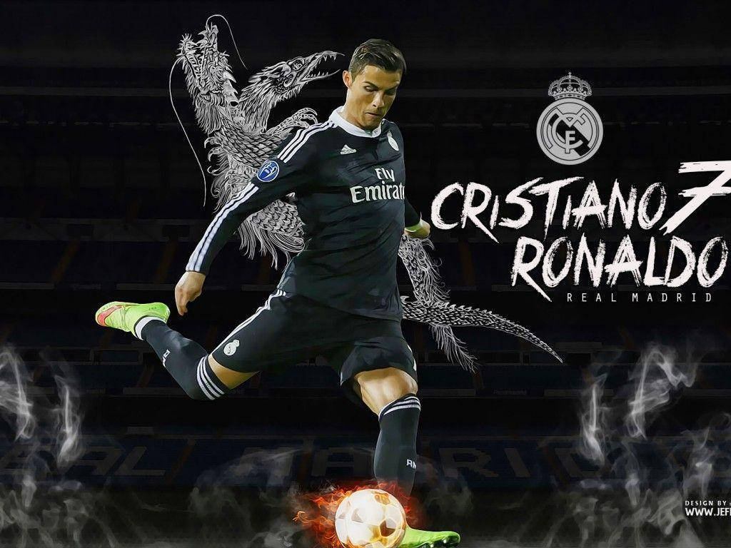 Si Cristiano Ronaldo kasama ang Logo ng Real Madrid Wallpaper