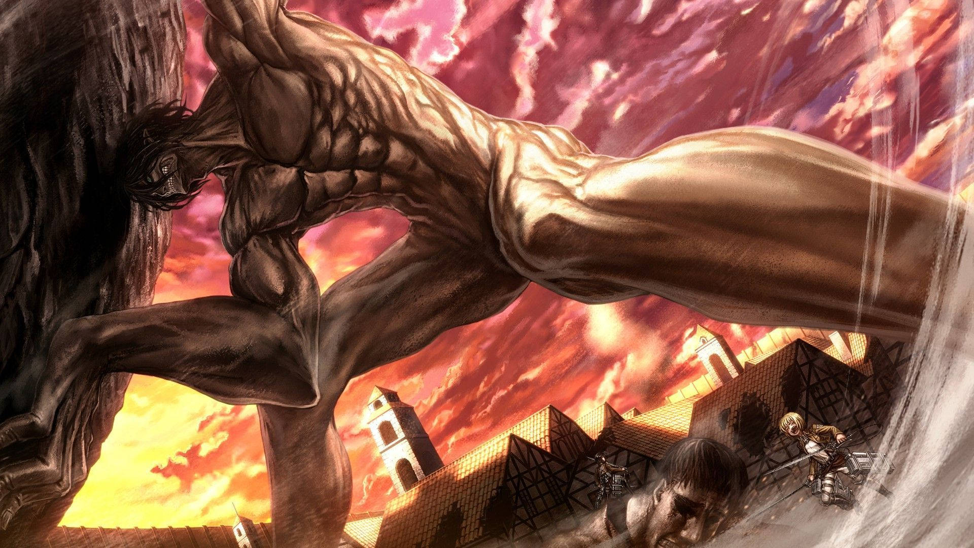 Si Eren Jaeger ay nagbabago bilang isang higante sa Attack on Titan Wallpaper