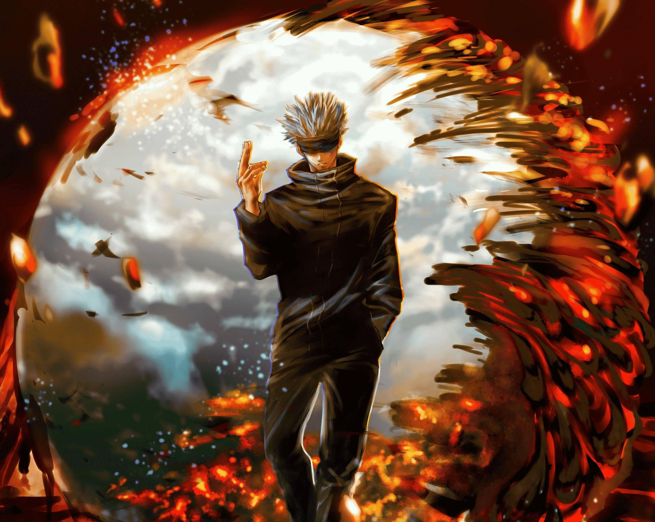 Si Gojo Satoru ay sumasakop sa sumpa ng Jujutsu Kaisen Wallpaper