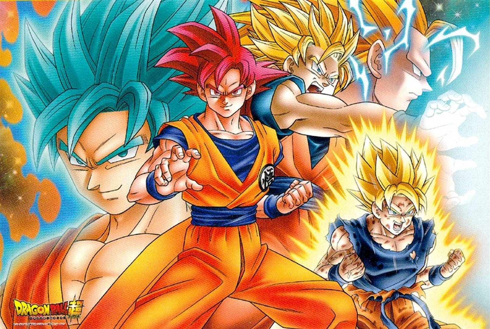 Si Goku gamit ang kanyang kapangyarihang Super Saiyan upang harapin ang mga masasama. Wallpaper