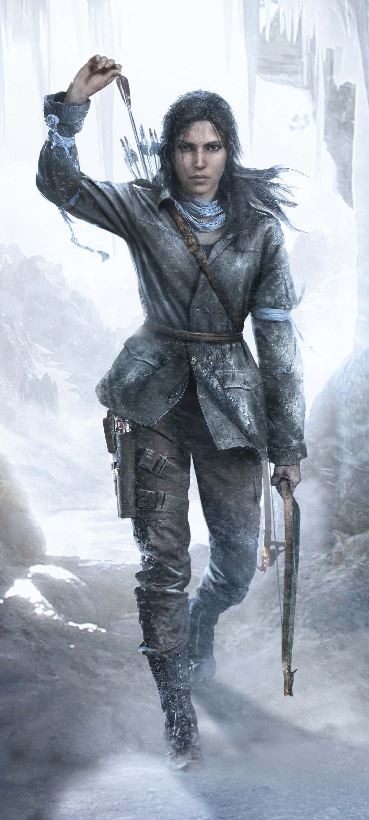 Si Lara Croft ay tumatawid ng mapanganib na gubat sa paghanap ng pinakadalis na loot sa kanyang iPhone 5s Wallpaper