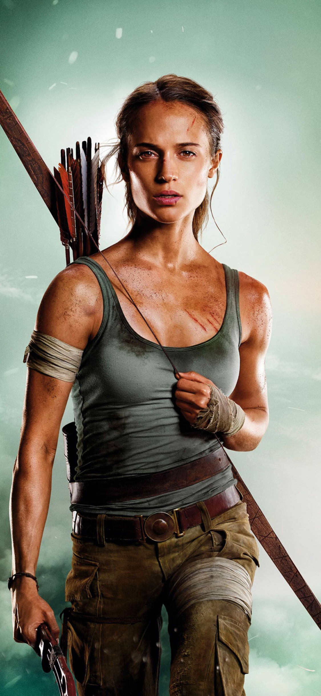Si Lara Croft sa kanyang pinakamahusay kasama ang kanyang mapagkakatiwalaang sandata at isang iPhone! Wallpaper
