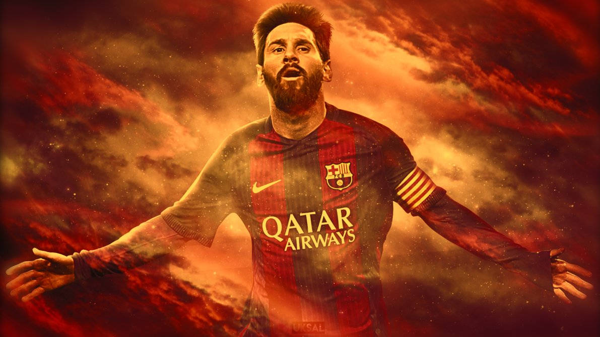 Si Lionel Messi ay nagdadala ng init habang naglalabas ng maapoy na orange na apoy! Wallpaper