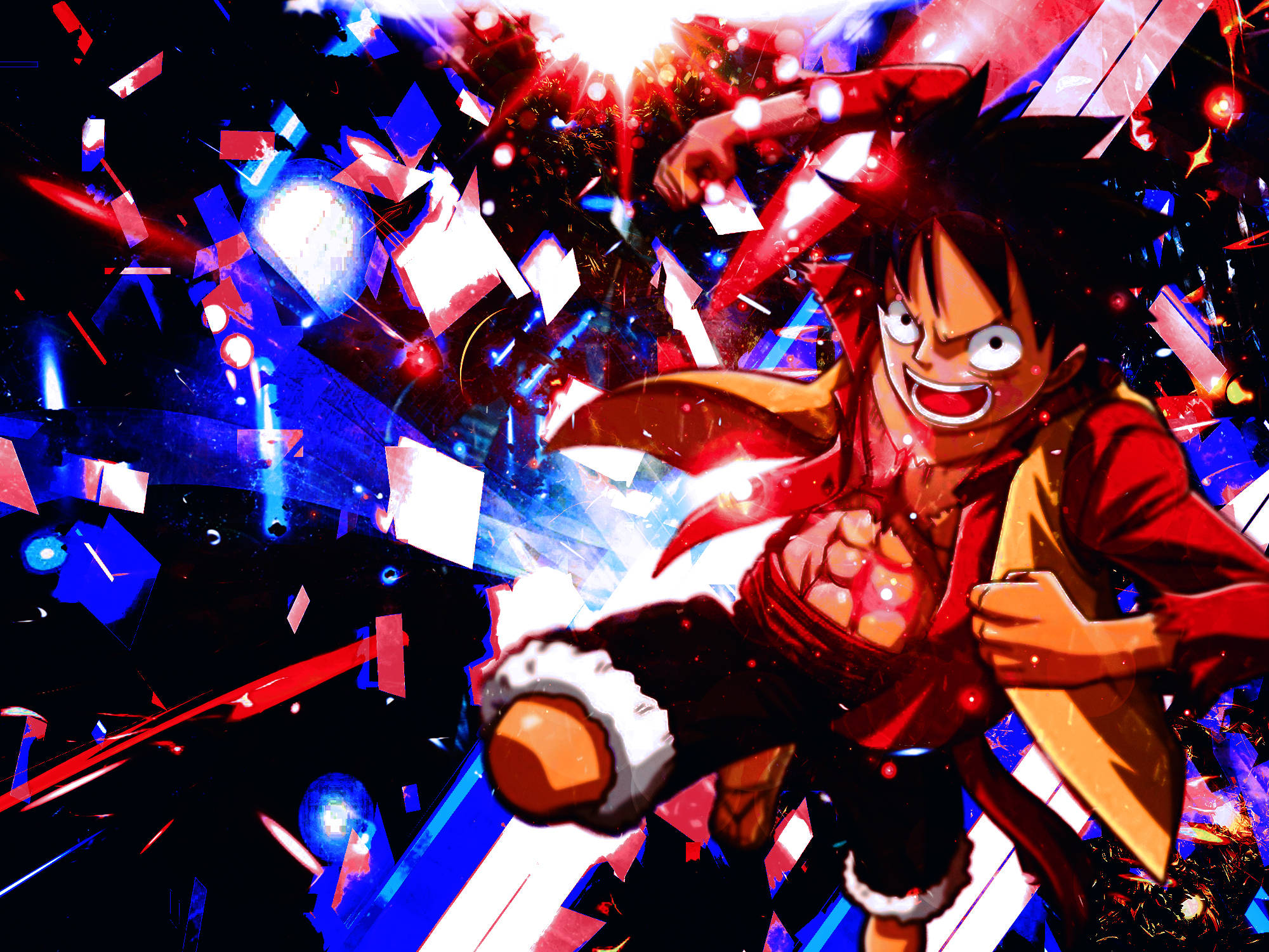 Si Luffy Sa Pulang Asul na Background Wallpaper