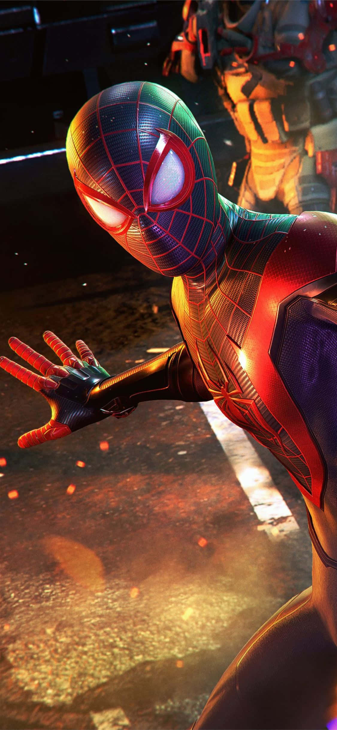 Si Miles Morales na sumasabak sa kanyang iPhone Wallpaper