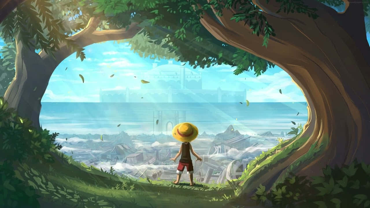Si Monkey D. Luffy na naglalayag sa Grand Line para hanapin ang One Piece Wallpaper