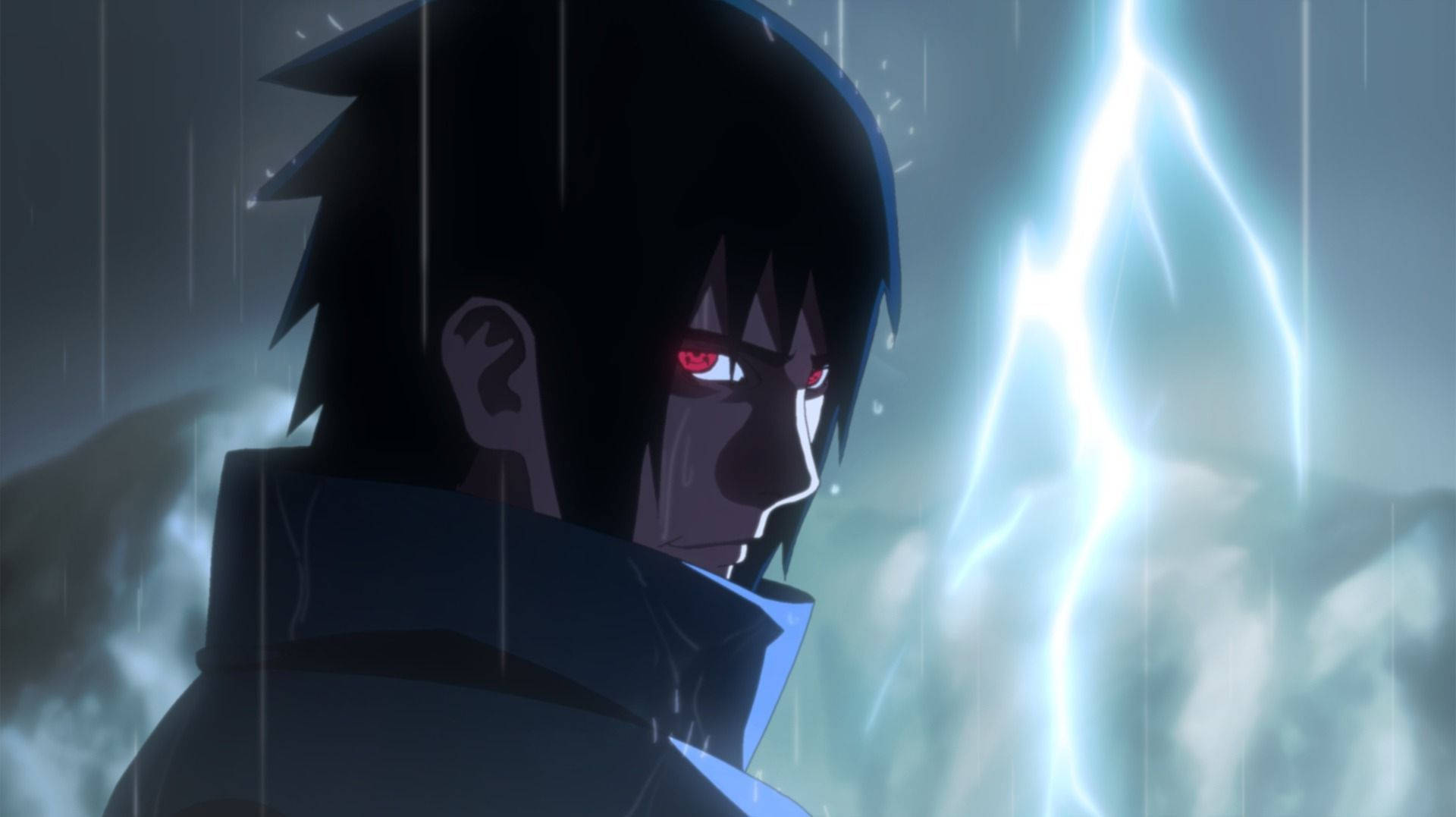 Si Sasuke Uchiha kasama ang kanyang Mangekyou Sharingan Wallpaper