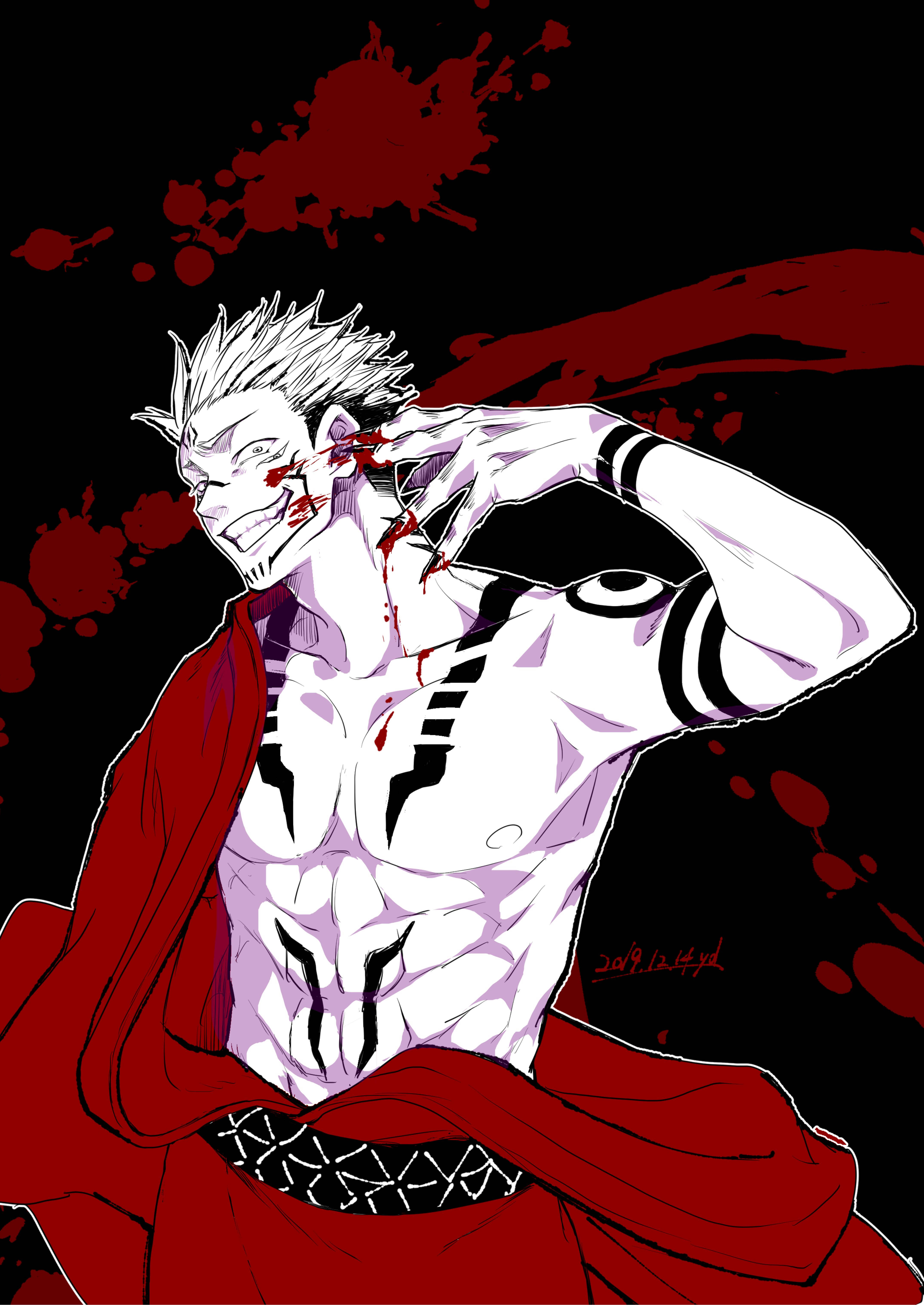 Si Sukuna ng Jujutsu Kaisen na Naka-Pulang Yukata Wallpaper