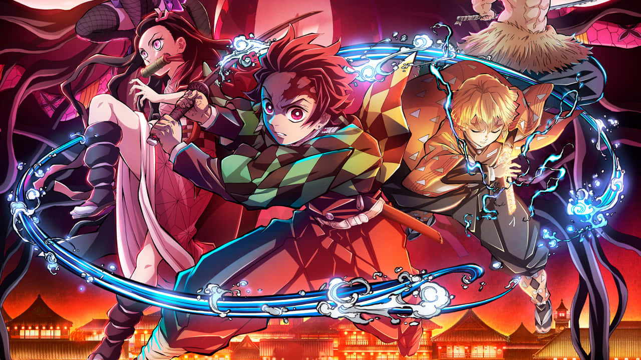 Si Tanjiro Kamado ay humahawak ng Nichirin Blade upang Patayin ang mga Demonyo sa Demon Slayer: Kimetsu no Yaiba Wallpaper