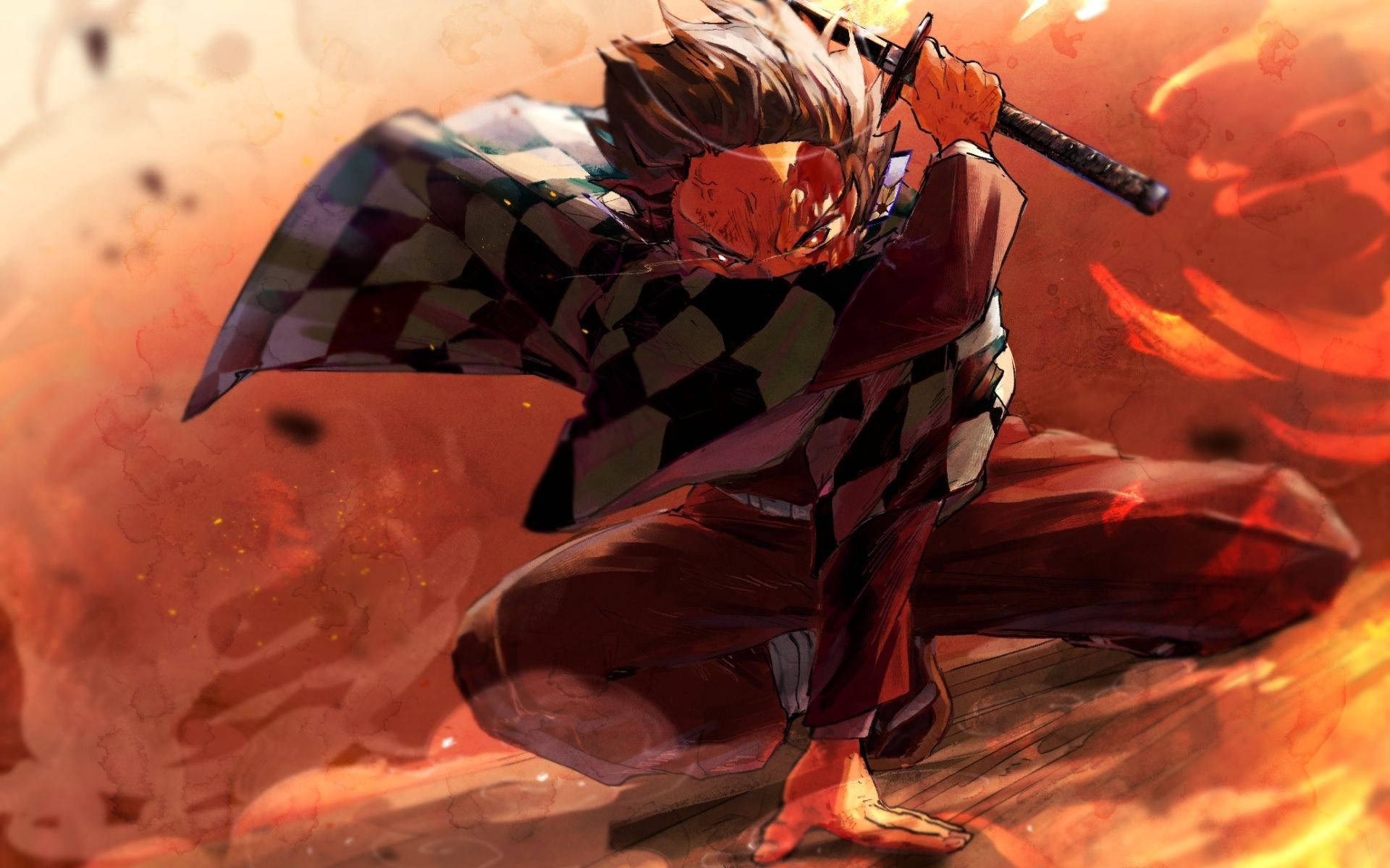 Si Tanjiro na mangangaso ng demonyo ay nagliliyab sa galit Wallpaper