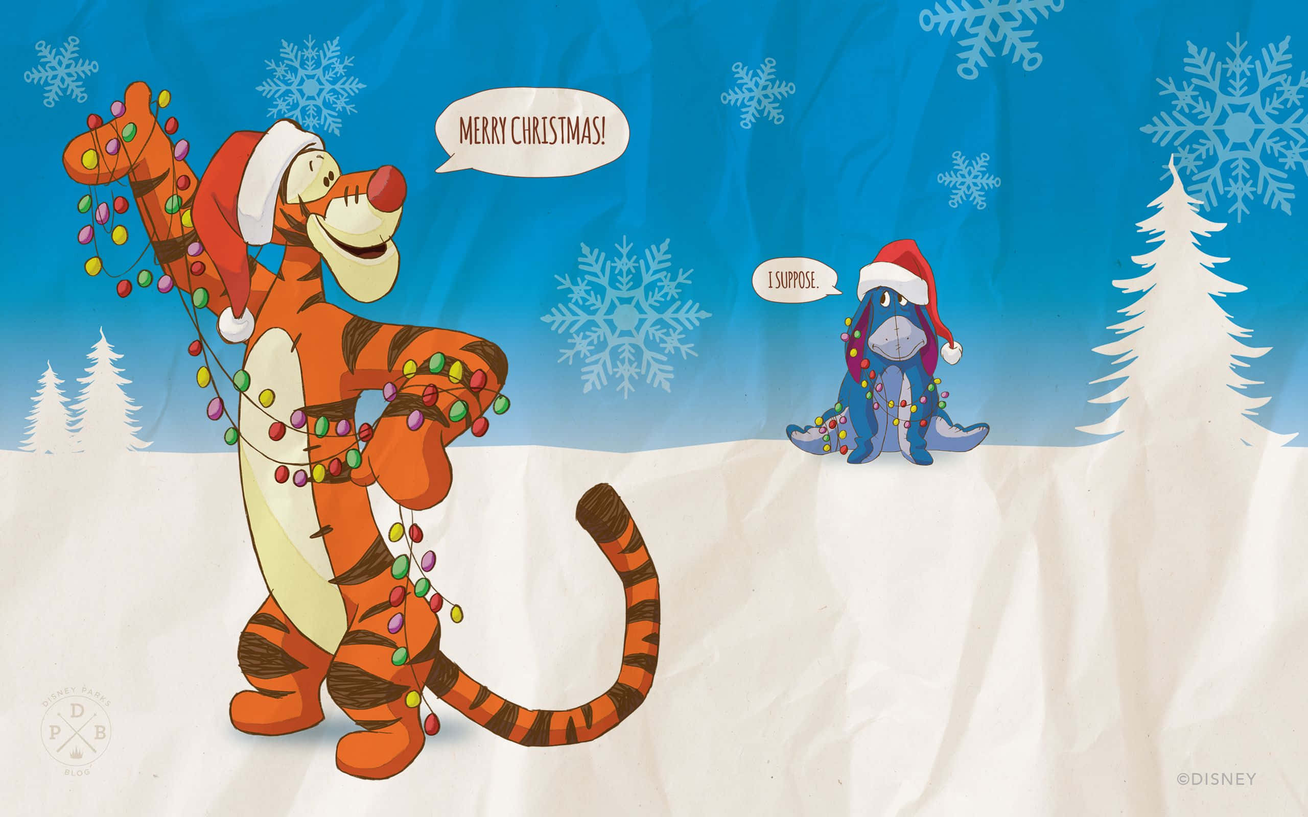 Si Tigger at si Santa Claus sa niyebe Wallpaper