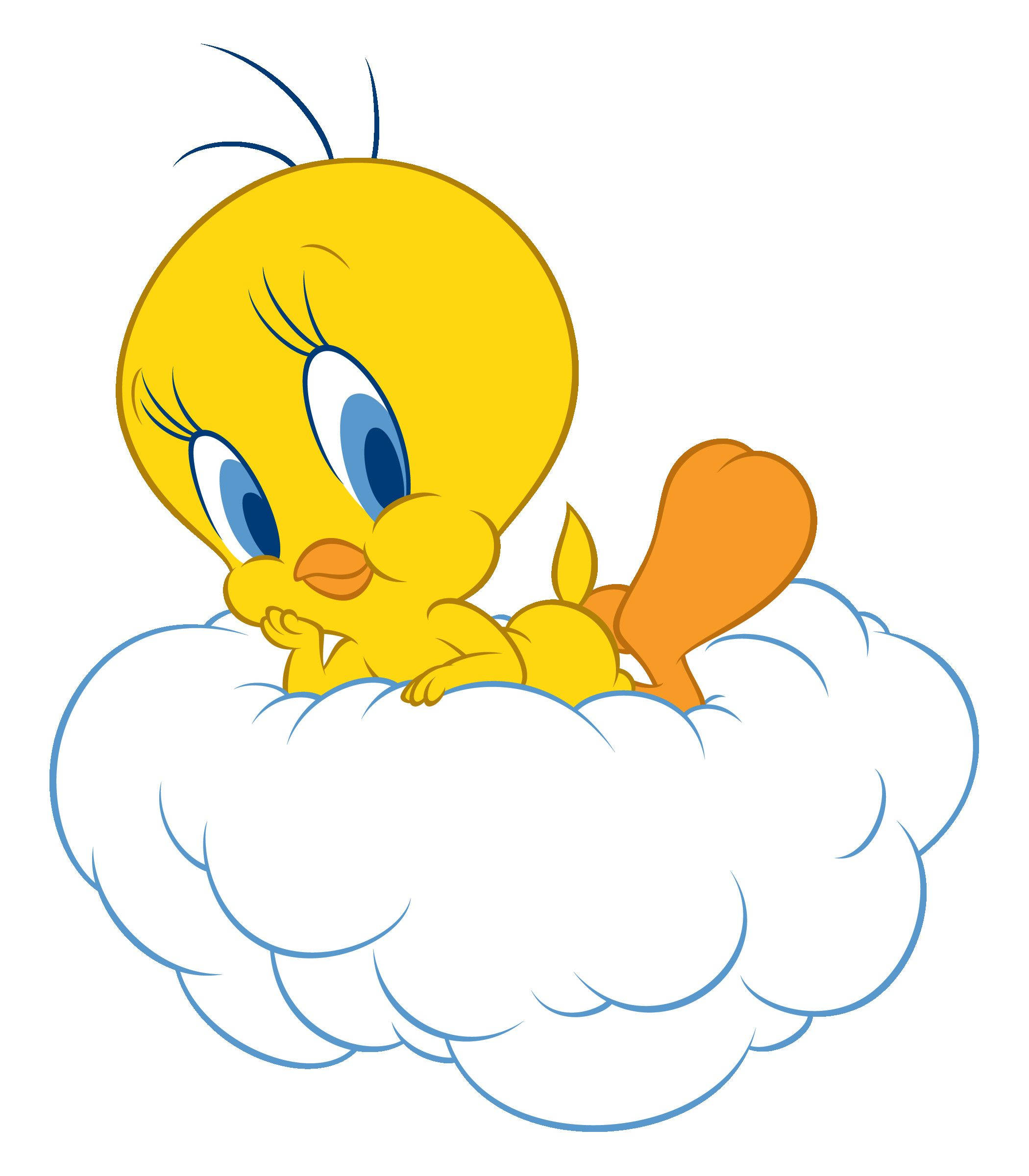 Si Tweety na Nagpo-pose sa Puting Ulap Wallpaper