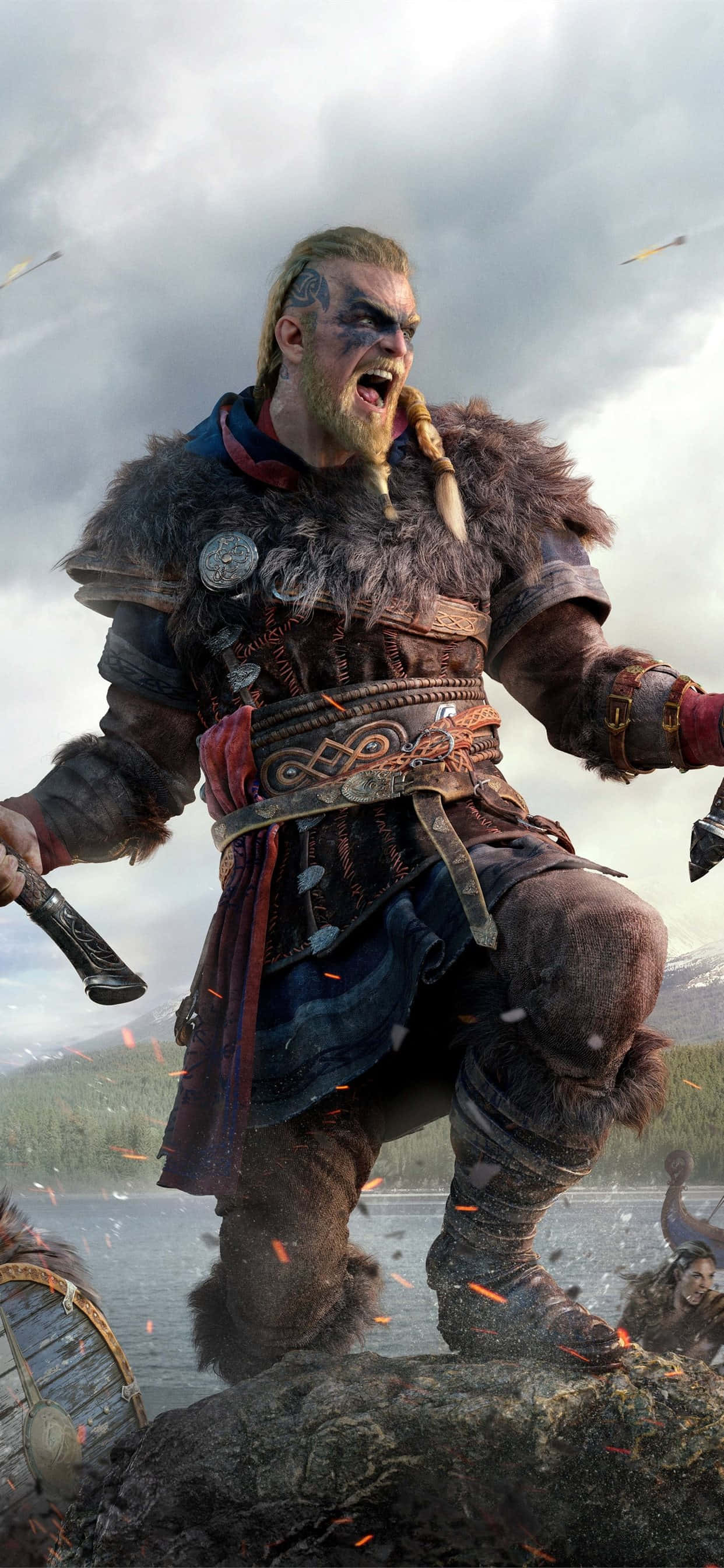 Sigaw ng Digmaan ni Eivor sa iPhone Xs Max Assassin's Creed Valhalla Background Wallpaper