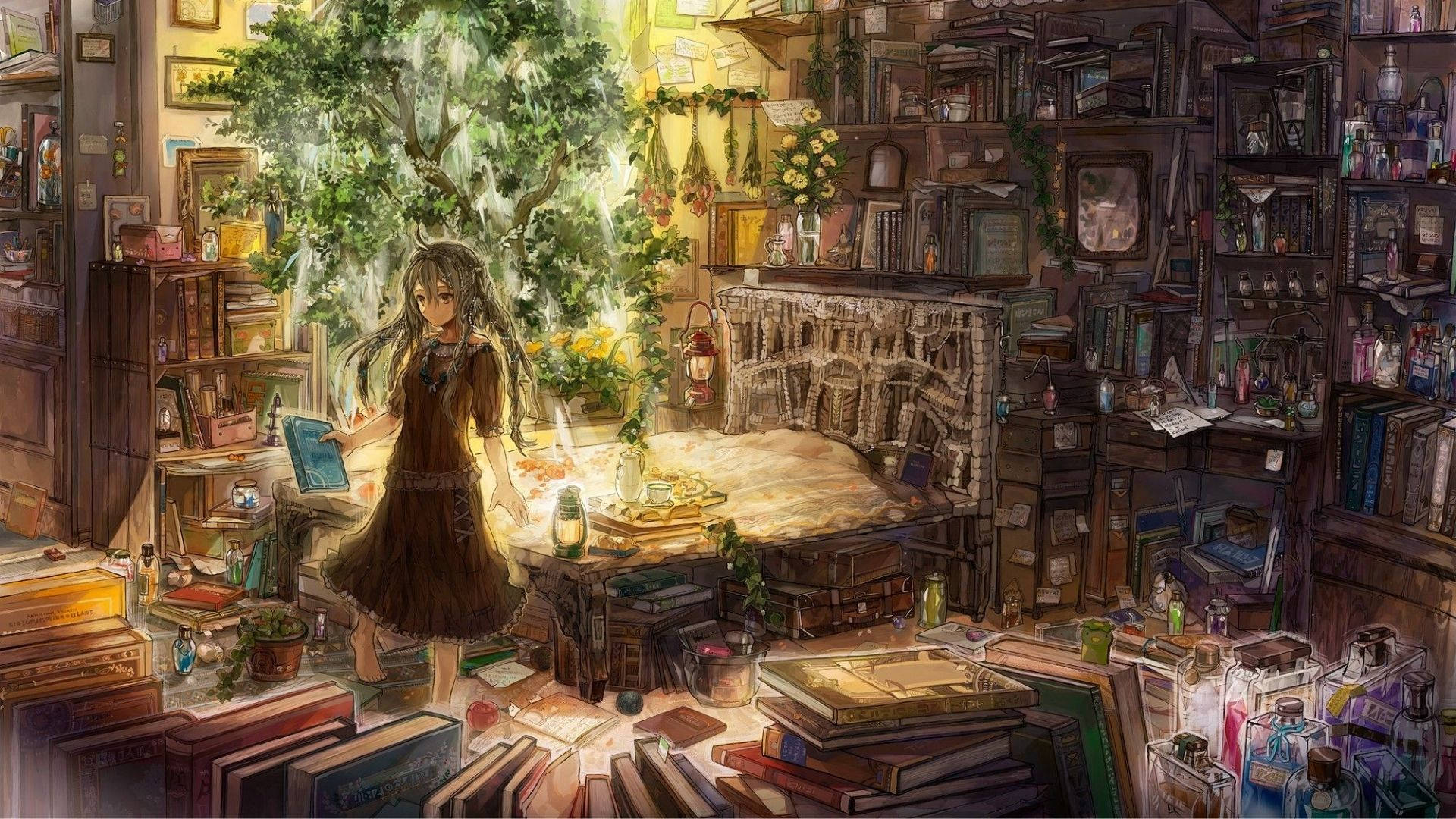Silid-Aklatan na Anime Wallpaper